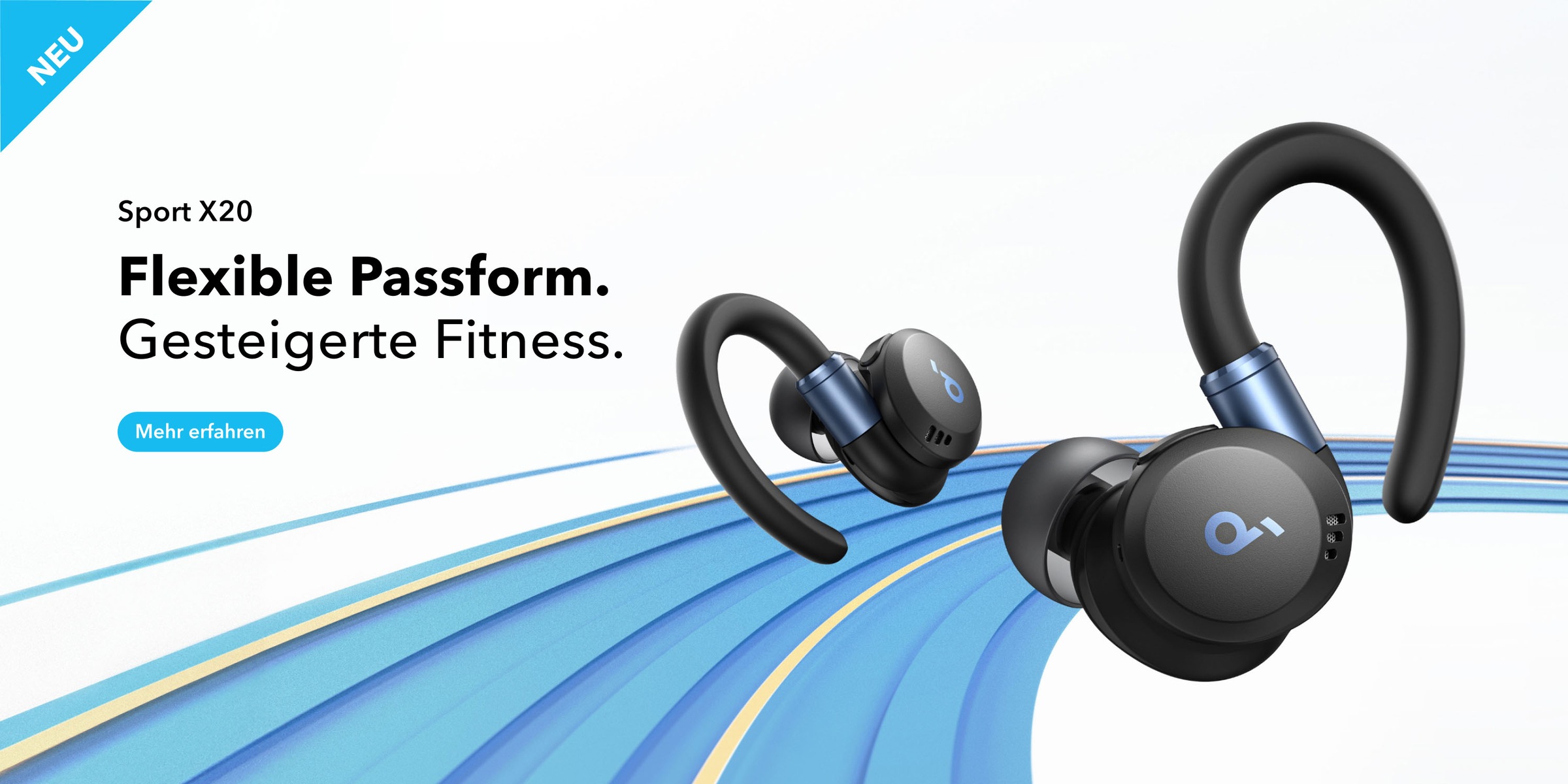 Anker wireless In-Ear-Kopfhörer »soundcore Sport X20« Bluetooth Adaptive Noise-Cancelling | integrierte Steuerung für Anrufe und Musik