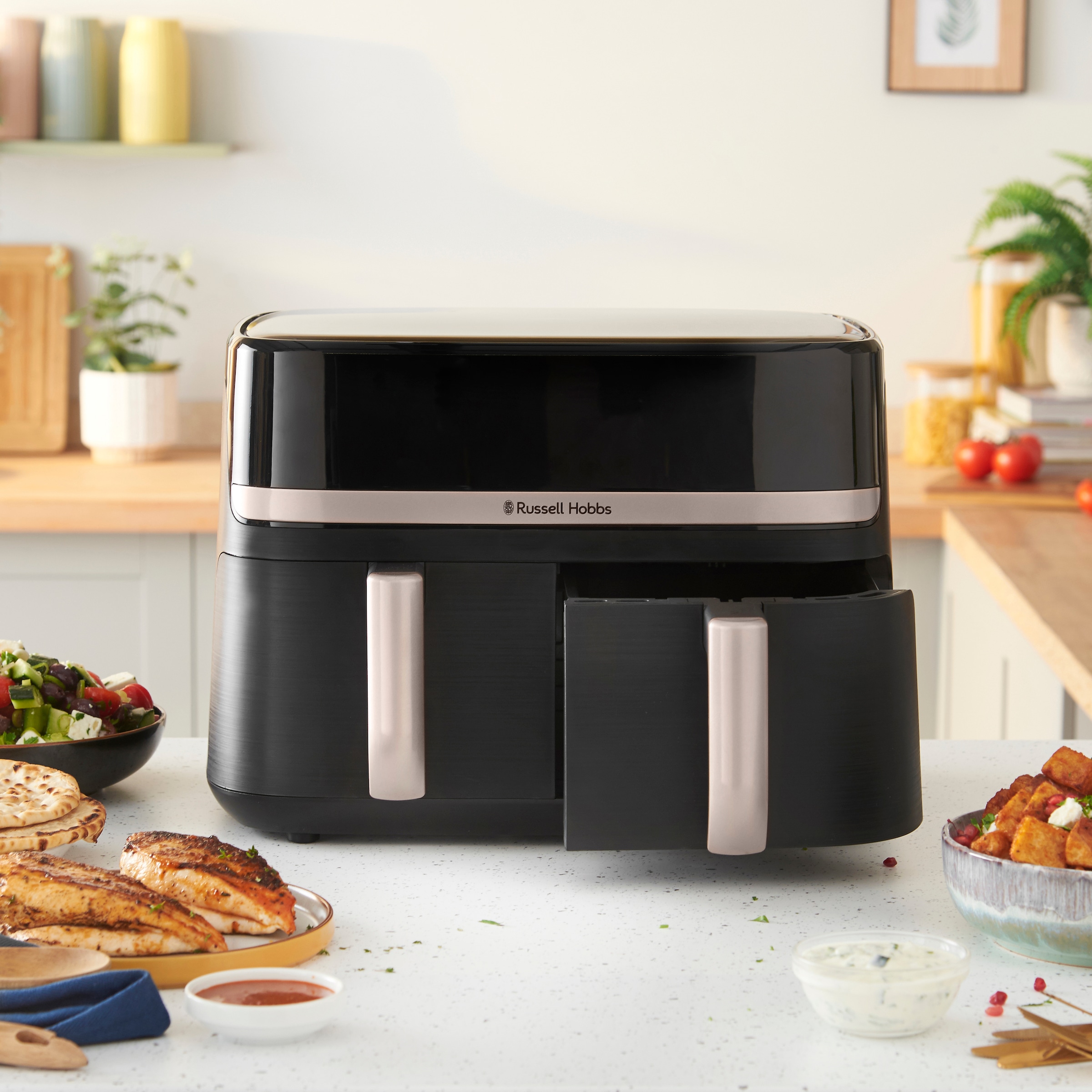 RUSSELL HOBBS Heißluftfritteuse »27680-56 s SatisFryTM Dual basket, 4,5L«, 2800 W, Fassungsvermögen 9 l, Airfryer–wenig oder kein Öl erforderlich, 9 Programme, 4,5 L