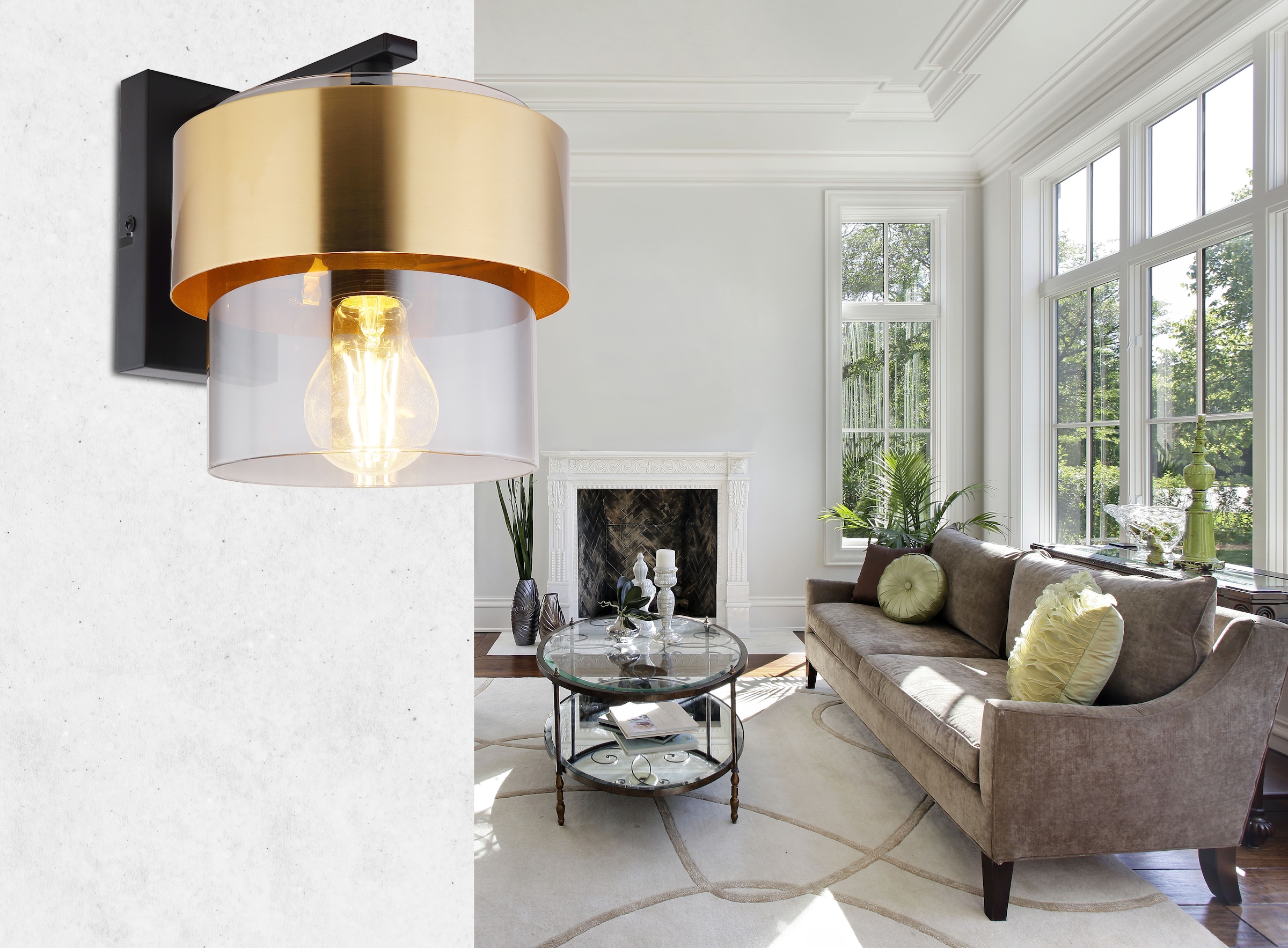 GLOBO LIGHTING Wandleuchte »MILLEY«, Leuchtmittel E27 | ohne Leuchtmittel, Wandlampe/Spot/Wohnzimmer/Flur/Messingring/Metall