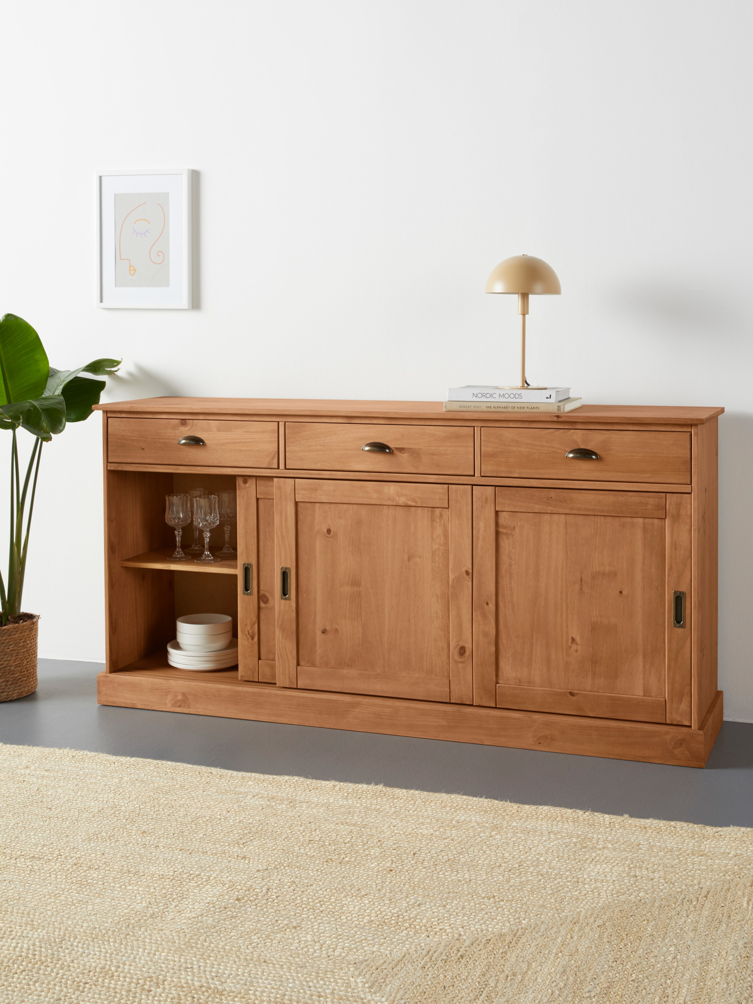 Home affaire Sideboard »Schröder«, Kommode, 3 Schiebetüren, 3 Schubkasten, aus massivem Kiefernholz