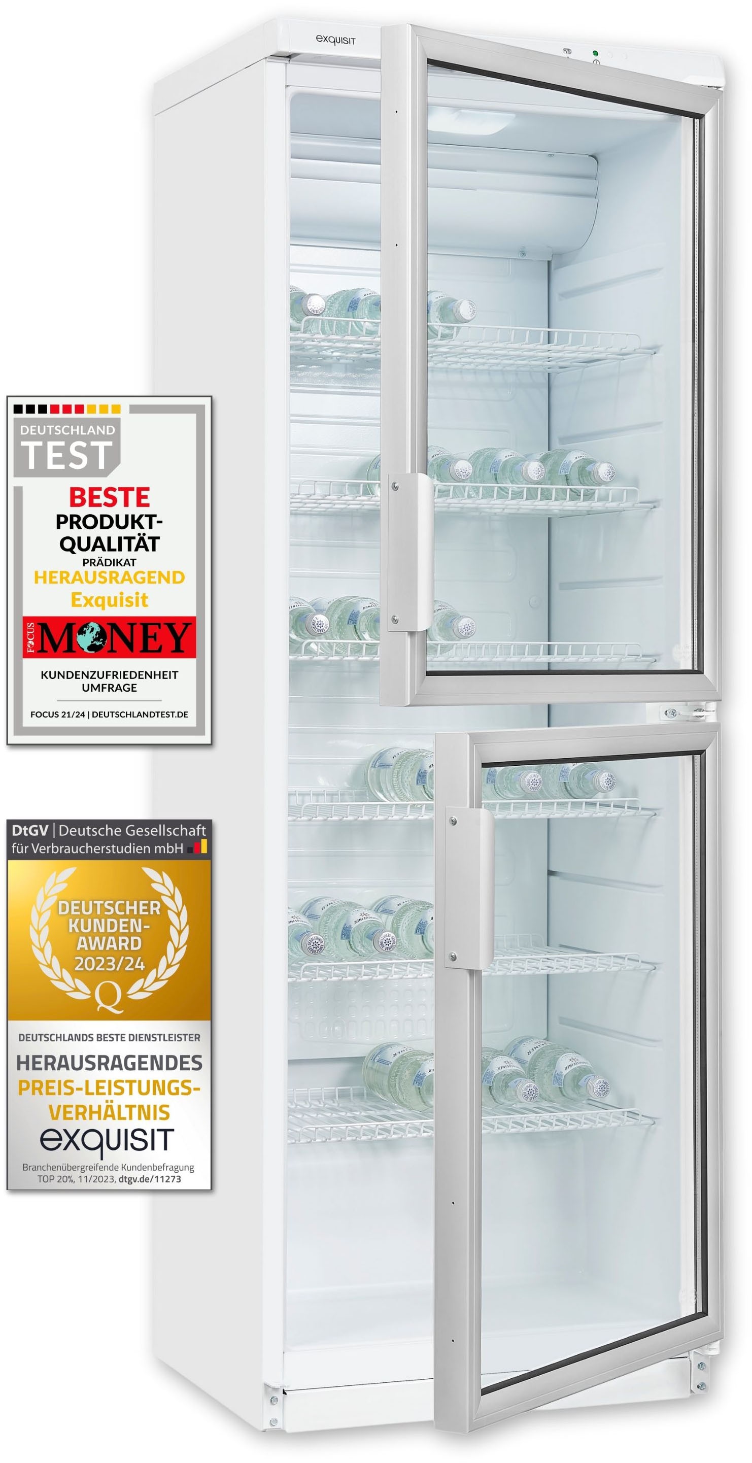 exquisit Getränkekühlschrank »GKS350-2-GT-280D weiss«, 320 L Volumen, Getränkekühlschrank mit Glastür, LED