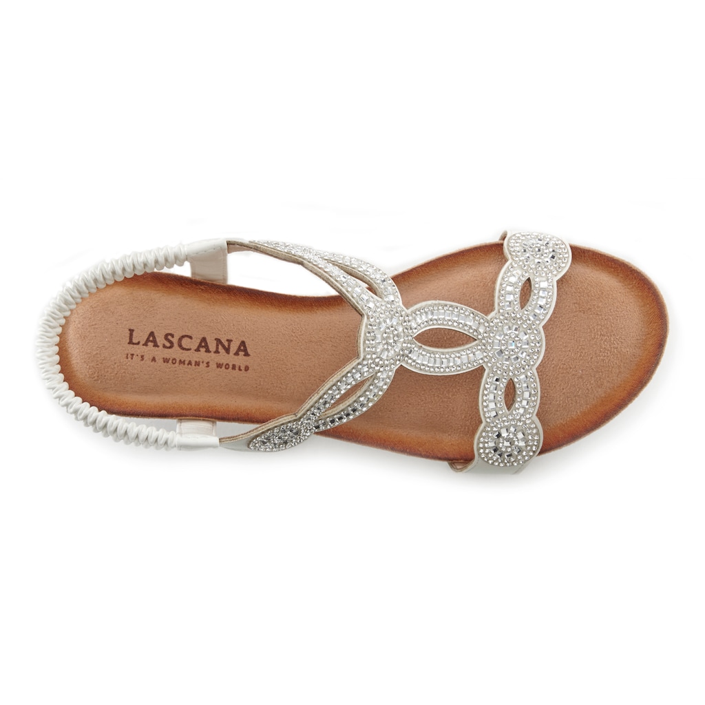 LASCANA Sandale, mit Schmucksteinen, Glitzer, elastische Riemen, Sandalette,Sommerschuh