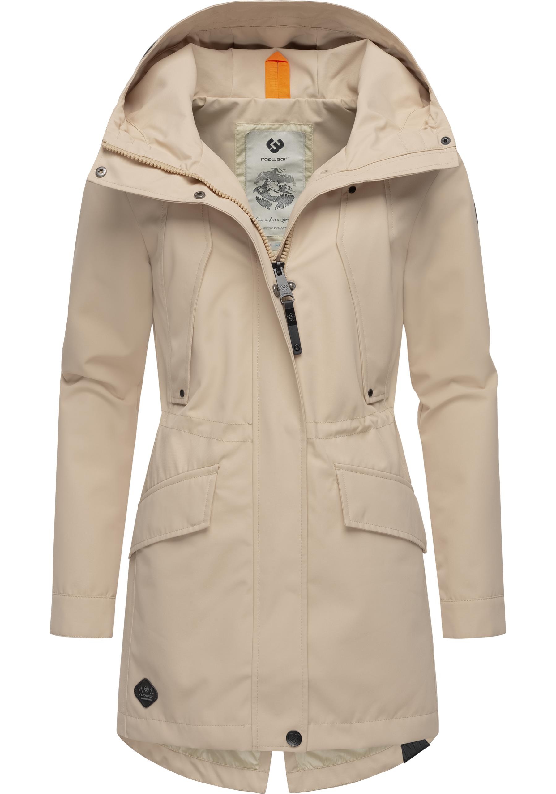 Regenmantel RAGWEAR "Begonia", Damen, Gr. XL (42), beige (sand), Obermaterial: 100% Polyester; Innenfutter: 100% Polyester, figurumspielend Po-bedeckend, hoch geschlossener Ausschnitt, mit Knöpfen,mit Umschlag,verstellbar Umschlagsaum mit Druckknopf, Mänt 3