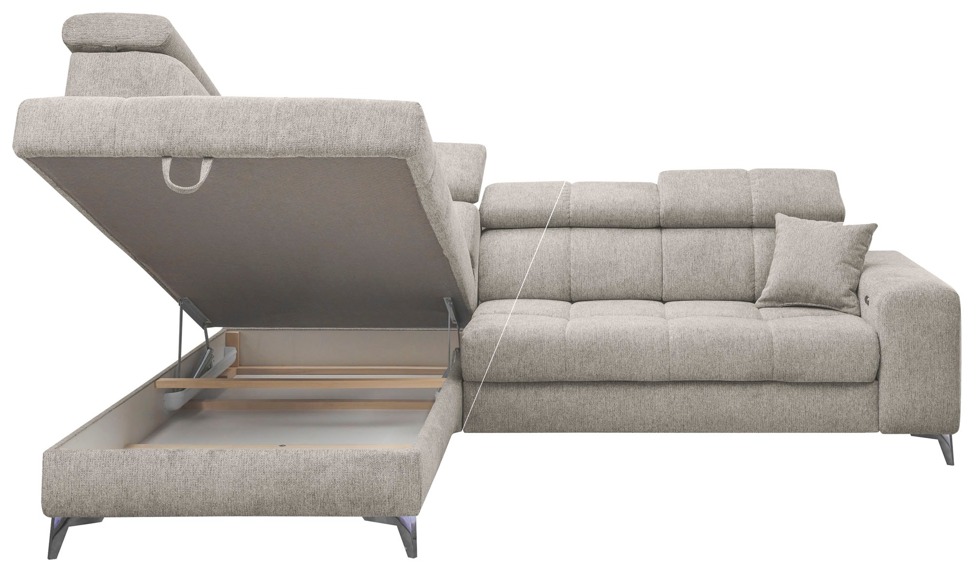ED EXCITING DESIGN Ecksofa »Sydney L-Form mit Bettfunktion, Bettkasten, Kopfteilverstellung«, motorischer Sitztiefenverstellung, USB-Port & 2 Zierkissen