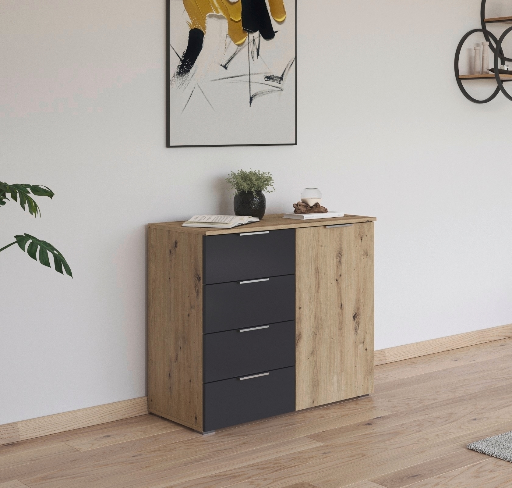 rauch Schubkastenkommode »Monza Kommode Sideboard Wäscheschrank«, mit 4 geräumigen Schubkästen in trendigen Farbkombinationen