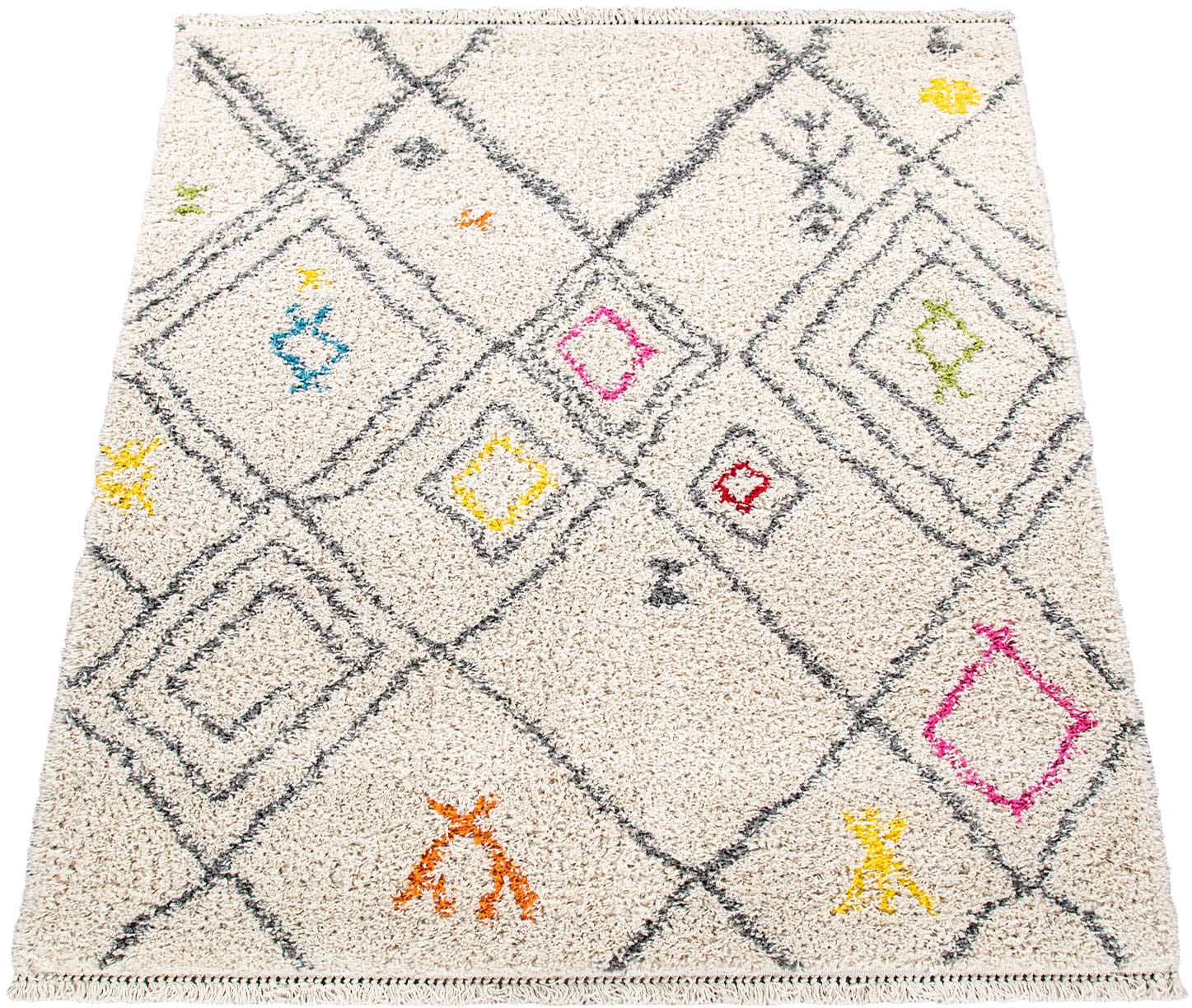 Hochflor-Teppich »Wooly 284«, rechteckig, Berber Design, Rauten Motiv, weich &...