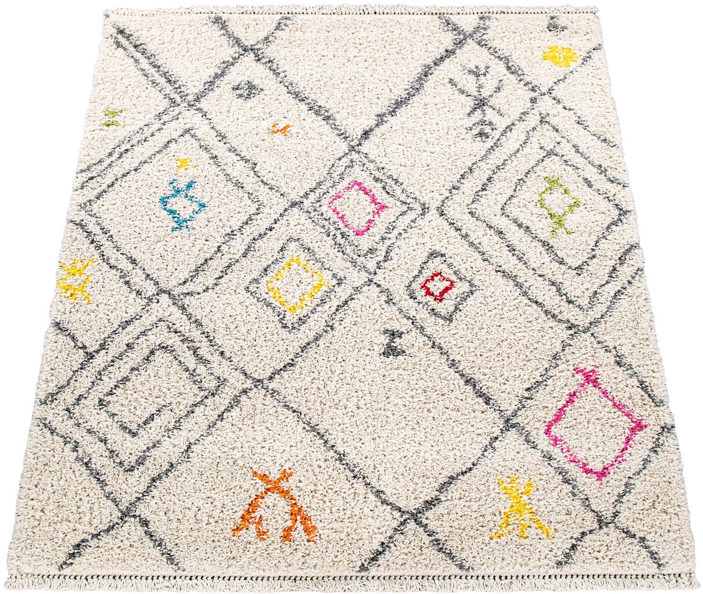 Paco Home Hochflor-Teppich kuschelig, mit Berber Motiv, | Fransen weich Rauten rechteckig, Design, 284«, BAUR & »Wooly