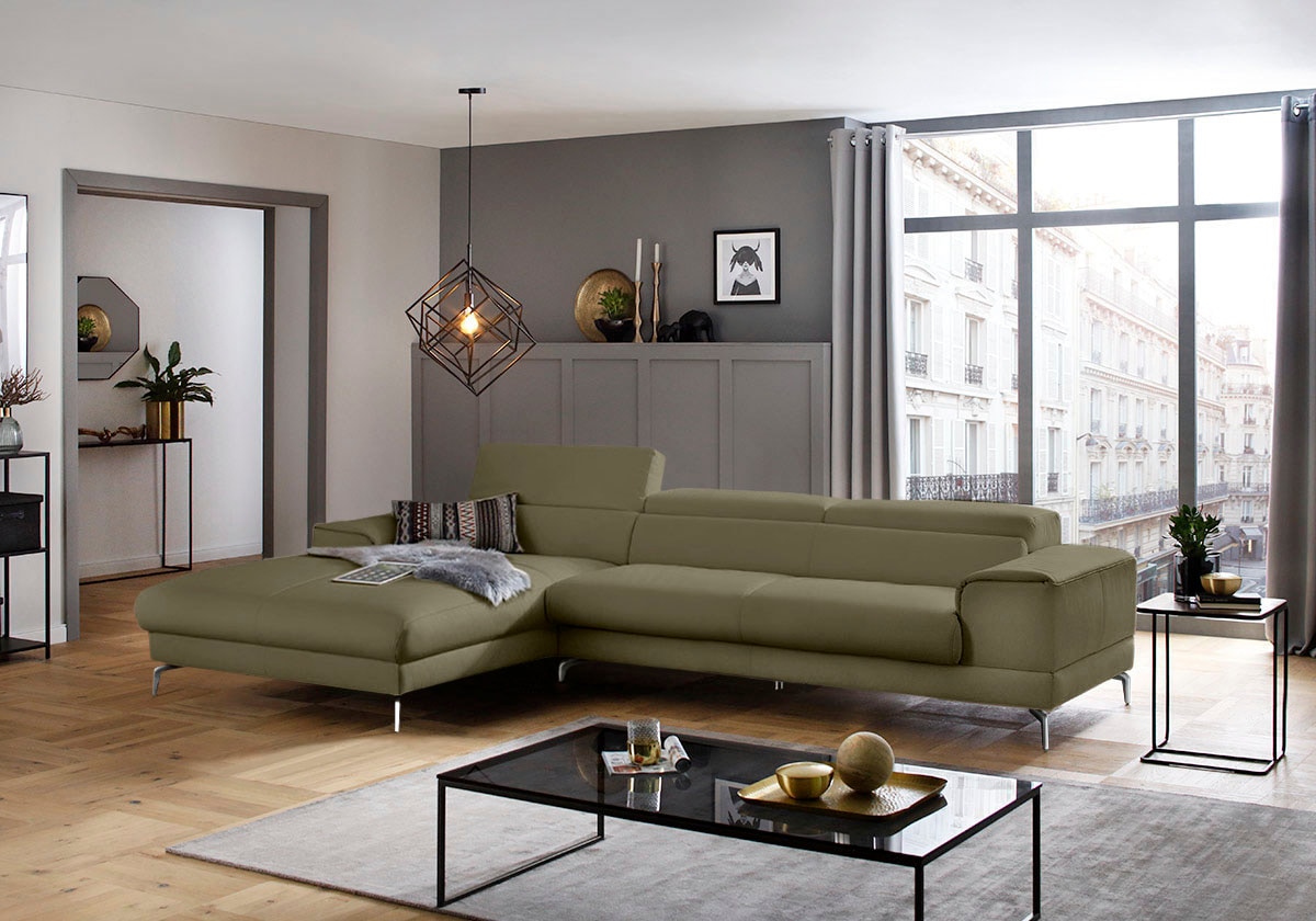 W.SCHILLIG Ecksofa "piedroo, Designsofa mit tollem Sitzkomfort, elegant und bequem, L-Form" Kopfteilverstellung, wahlweise mit Sitztiefenverstellung, Breite 343cm