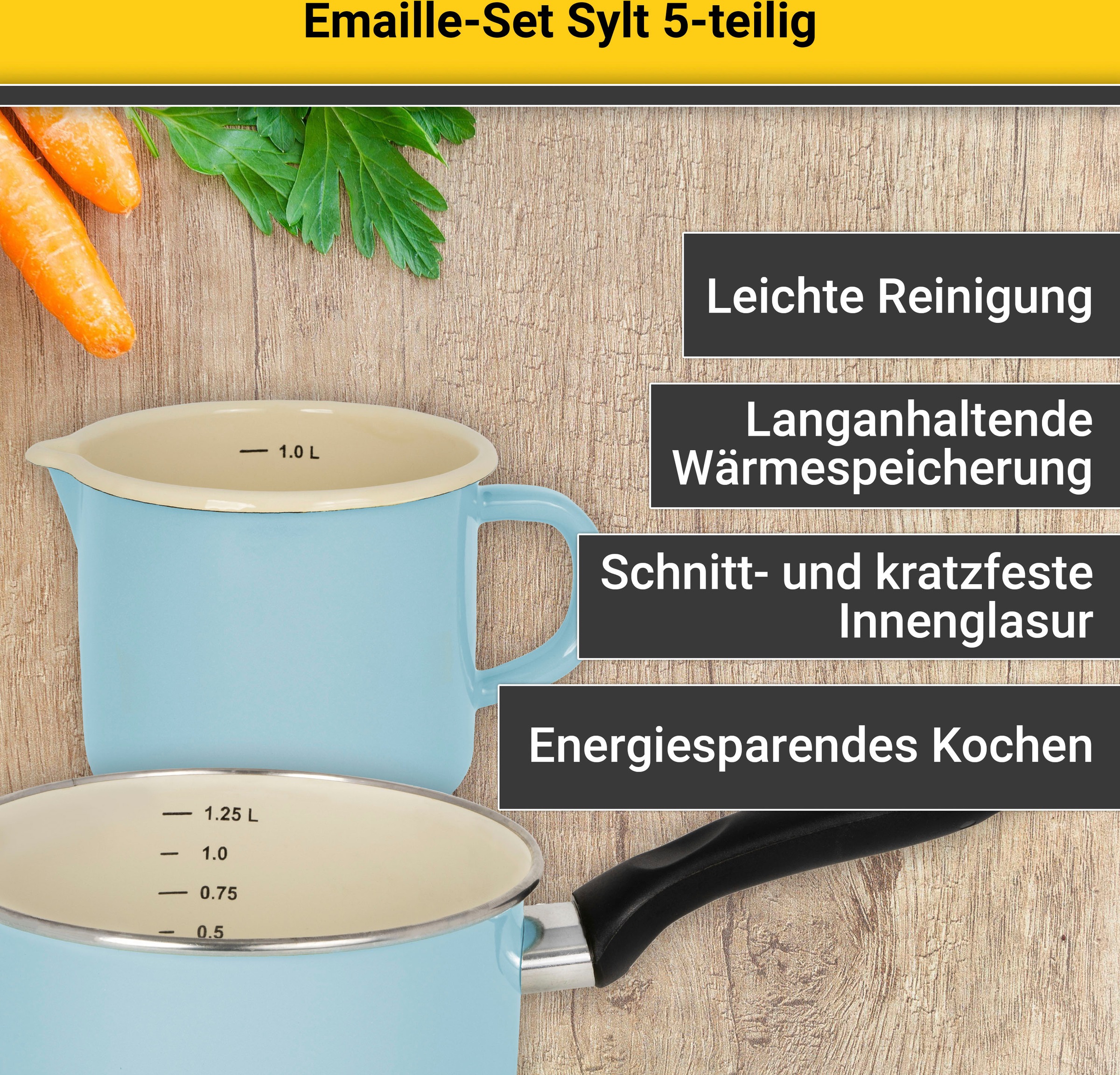 Krüger Topf-Set "Sylt" Set, Fleischtopf 16/20/24 cm, Milchtopf 12 cm, Stiel günstig online kaufen