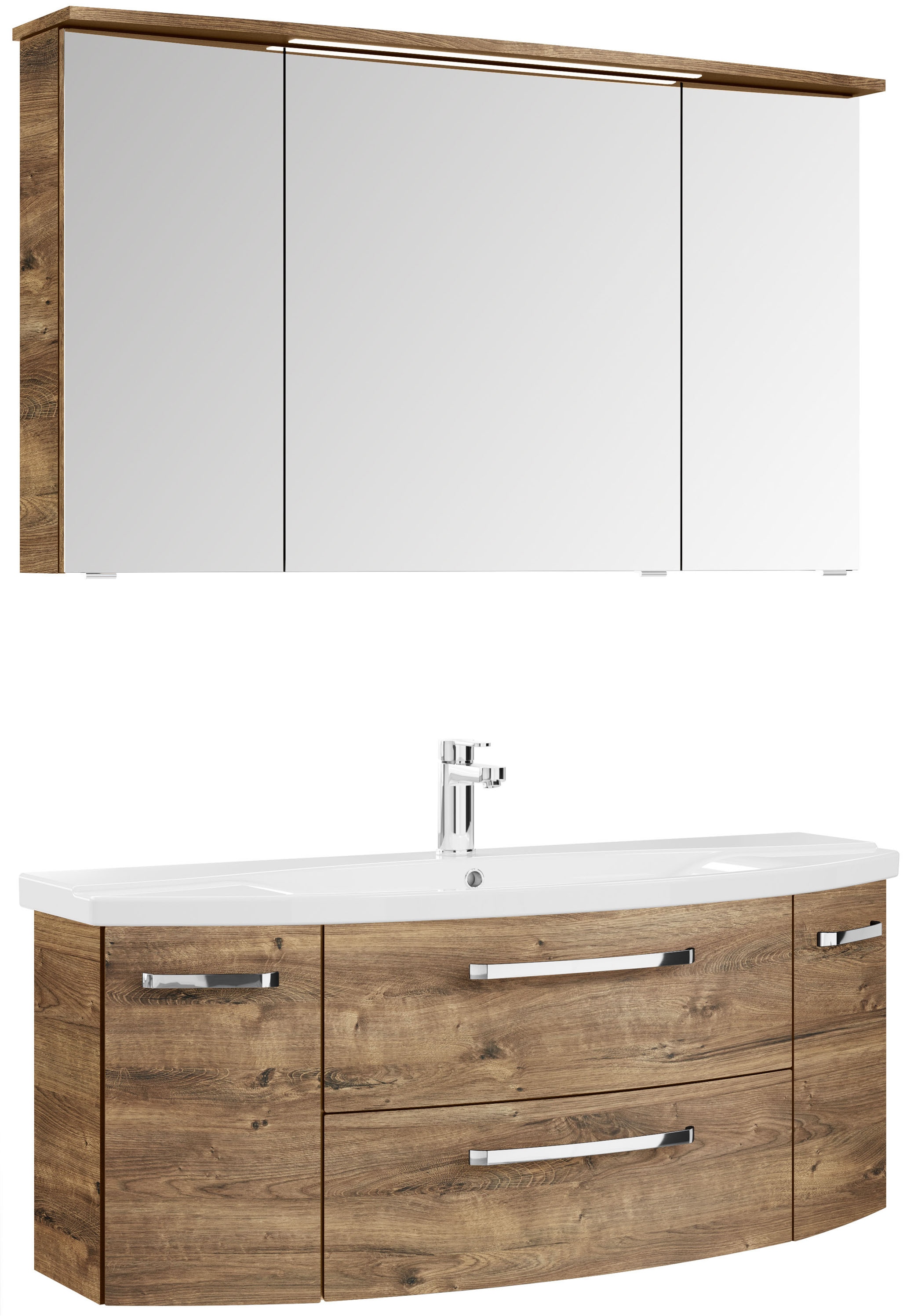 Saphir Badmöbel-Set »Serie 4010 2-teilig Keramik-Waschtisch mit LED-Spiegelschrank«, (Set), Badezimmer Set 122 cm breit, inkl. Türdämpfer, 5 Türen, 2 Schubladen