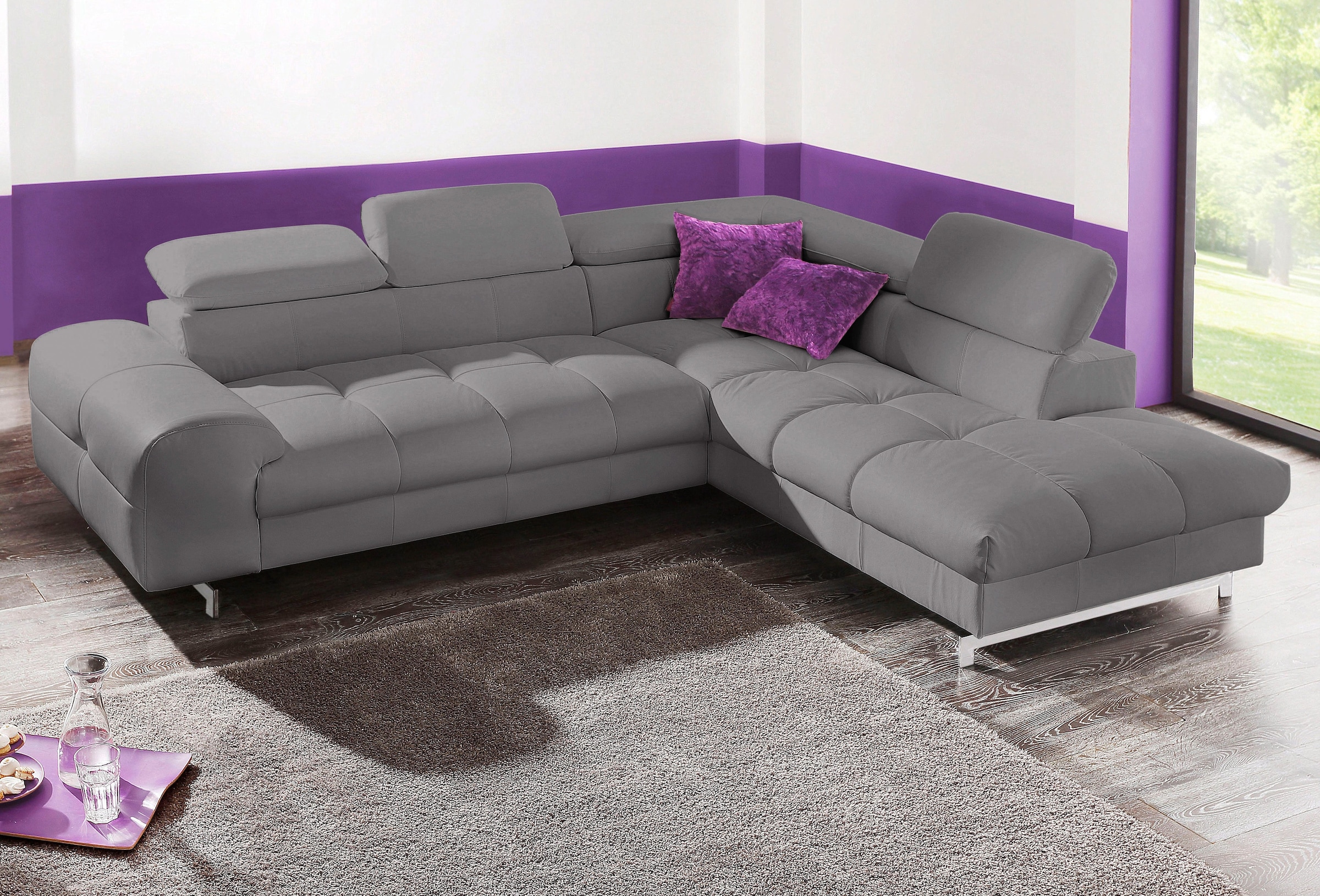 COTTA Ecksofa "Chef L-Form", mit Kopfteilverstellung, edle Metallkufen, wah günstig online kaufen