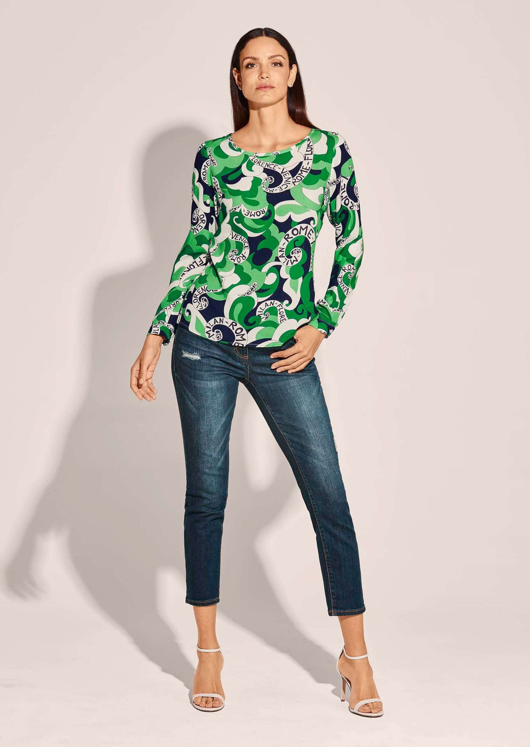 MADELEINE Kurzarmbluse »Bluse Statement-Bluse mit Städteprint«