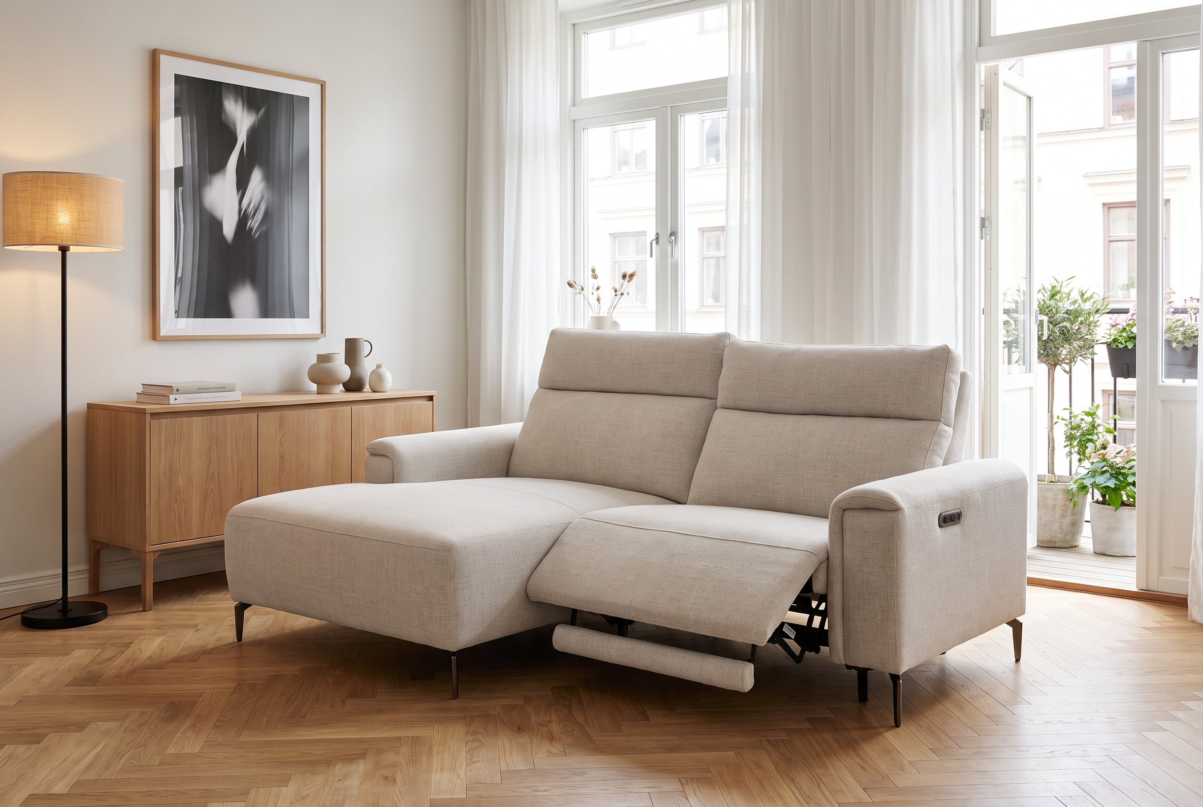 OTTO home Ecksofa "YELLIA L-Form, 227cm - elektrische Relaxfunktion" USB A/C, hoch elastischer Schaumstoff (HR) im Sitz, Webstoff