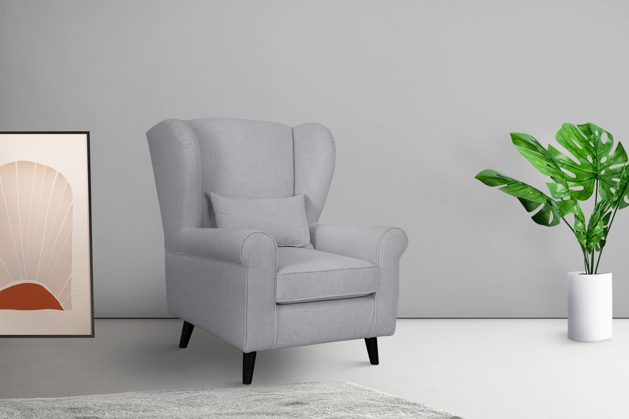 Home affaire Sessel »Ohrensessel CHISTELLE, wahlweise mit Polsterhocker« mit Wellenunterfederung, Maße: B/T/H: 81/87/99 cm