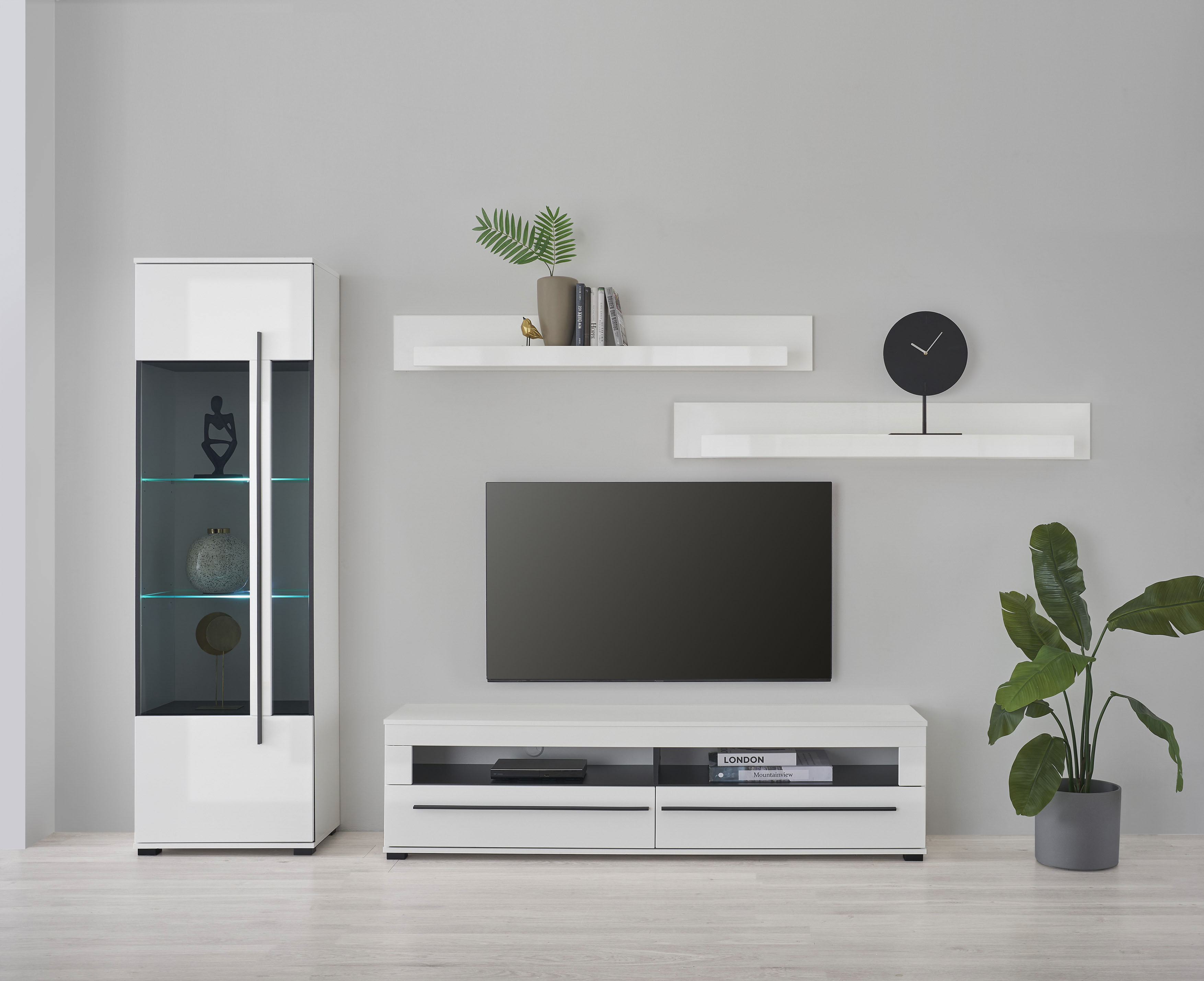 Home affaire Wohnwand "Cantara, Anbauwand, Wohnzimmer-Set, in Eiche Evoke, Weiß oder Kaschmir" Set
