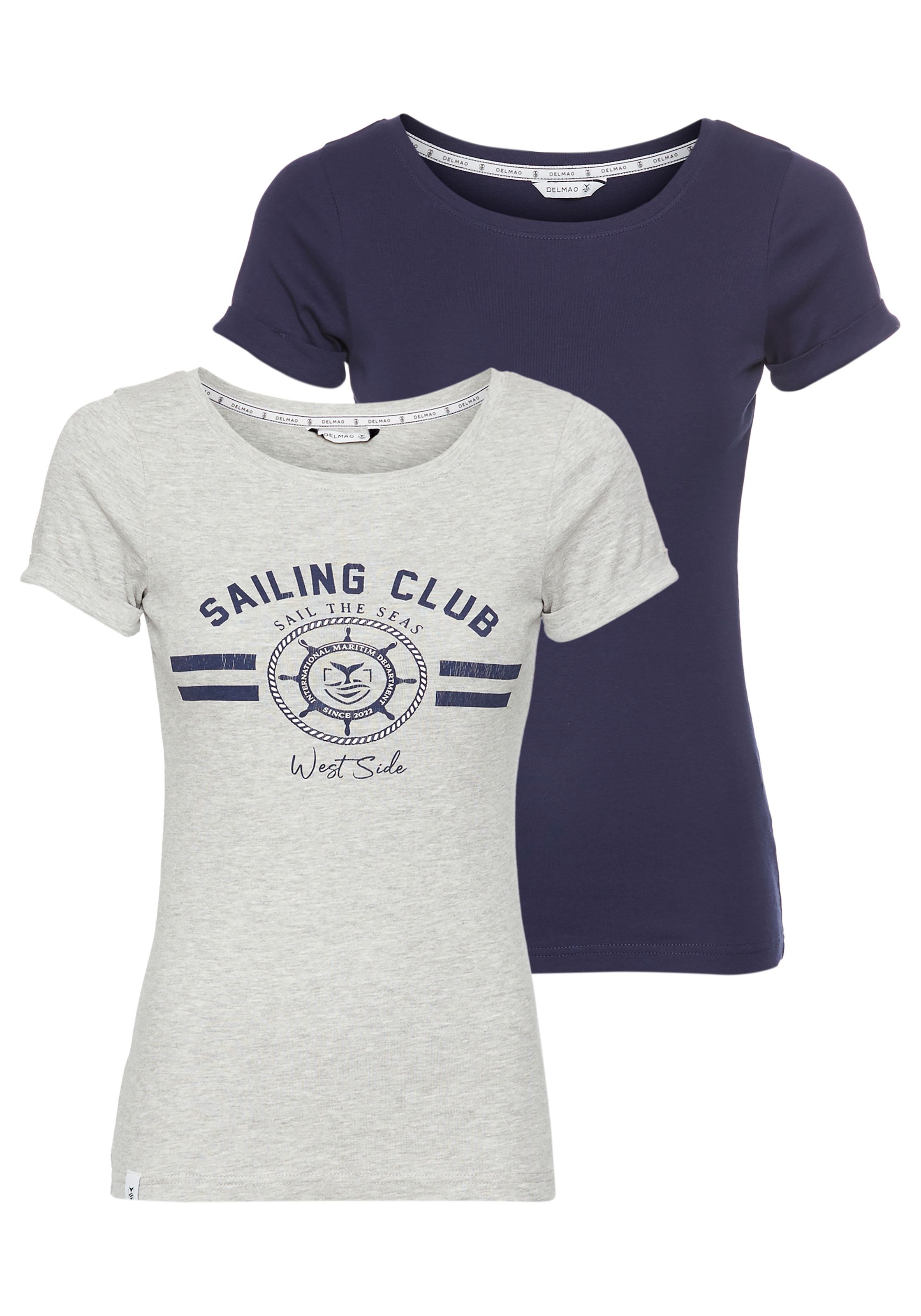DELMAO T-Shirt, (Packung, 2 tlg., 2er-Pack), im maritimen Design mit Aufschlag am Ärmelabschluss