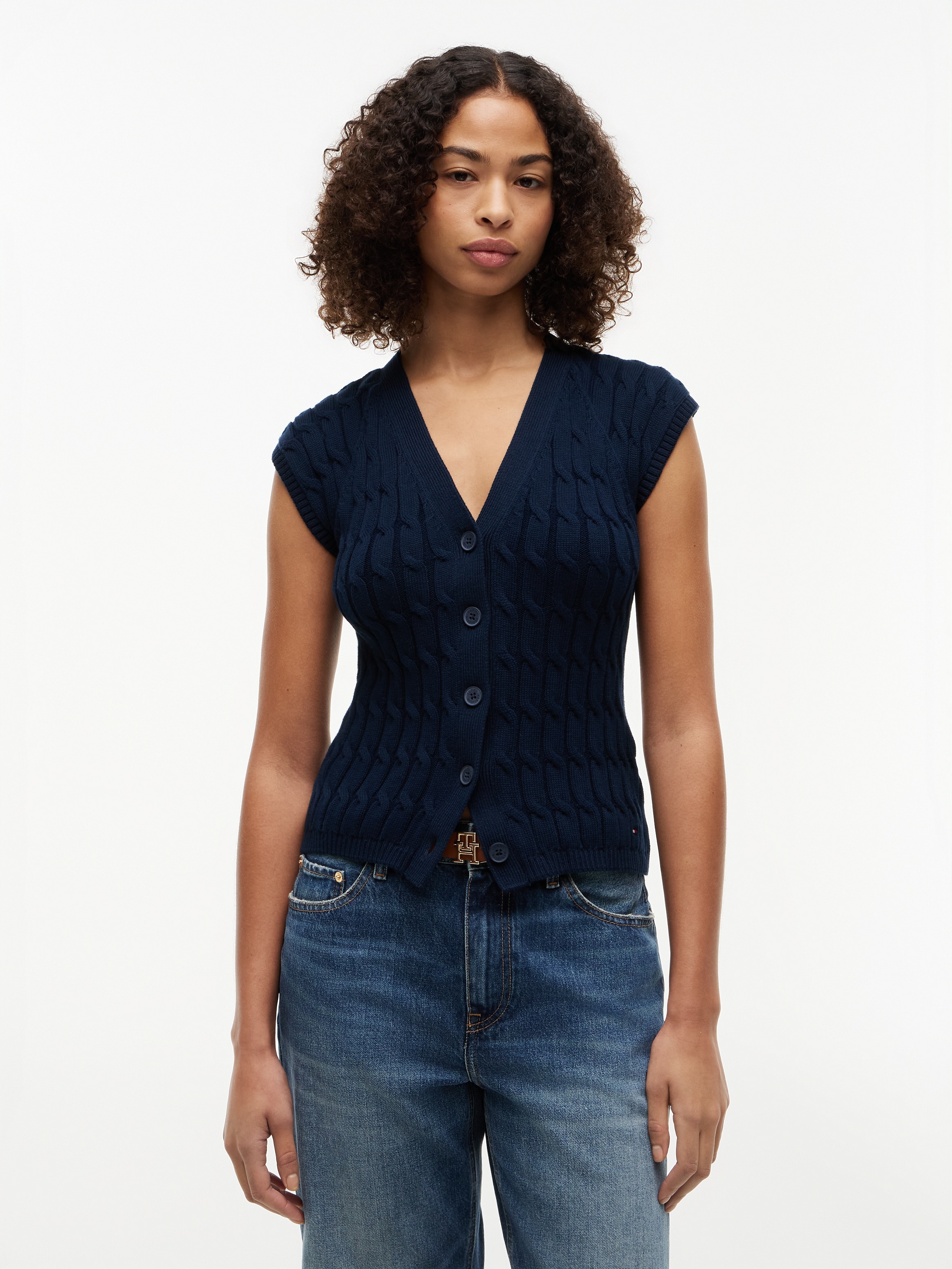 Tommy Hilfiger Strickweste »MID GG CABLE VEST CARDI« Baumwolle, mit Zopfstrickmuster