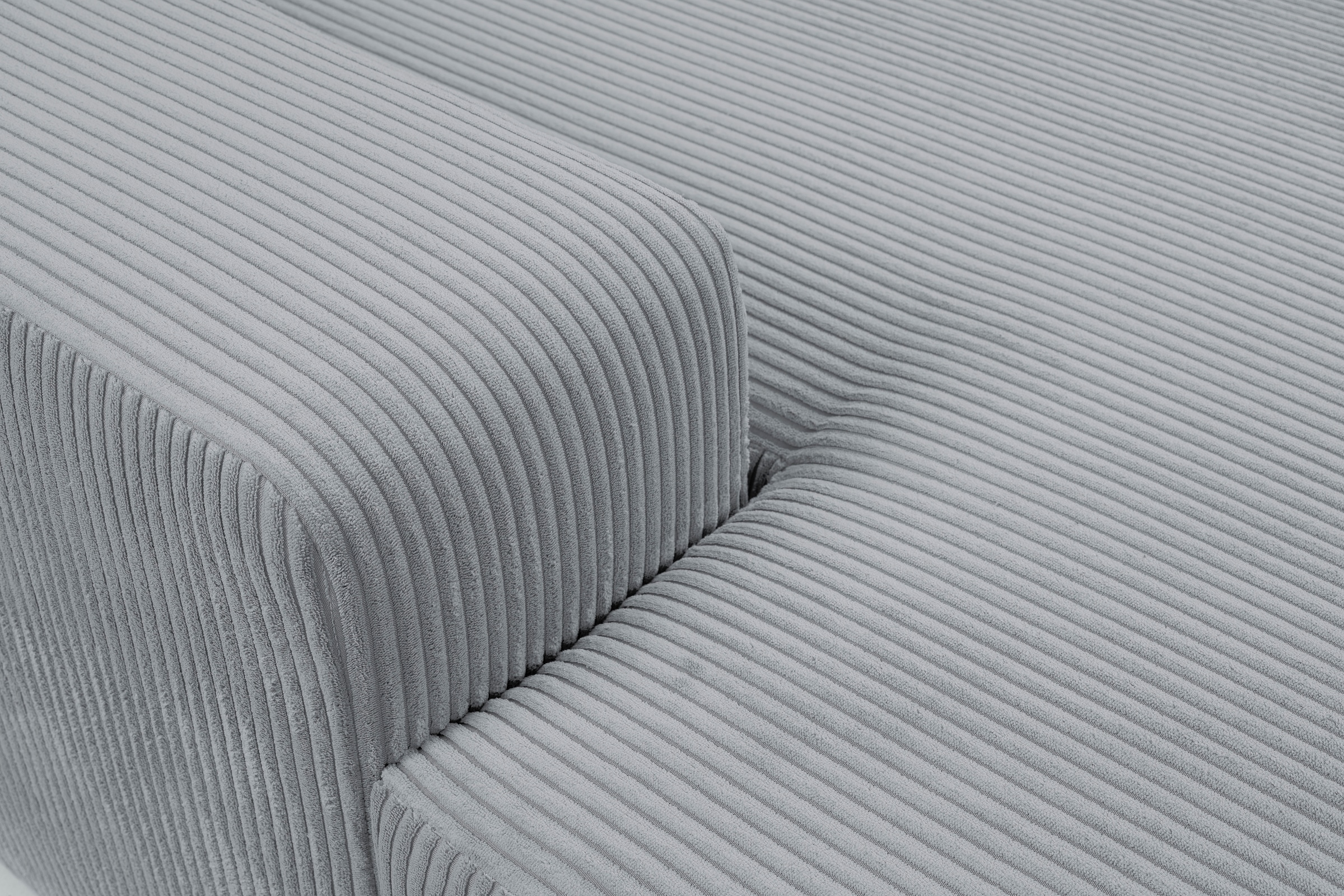 WERK2 Wohnlandschaft »Rotterdam-U, U-Form, in kuschelweichem Cord oder Breitcord«, Design Sofa mit Schlaffunktion & Bettkasten, Cord, Grau