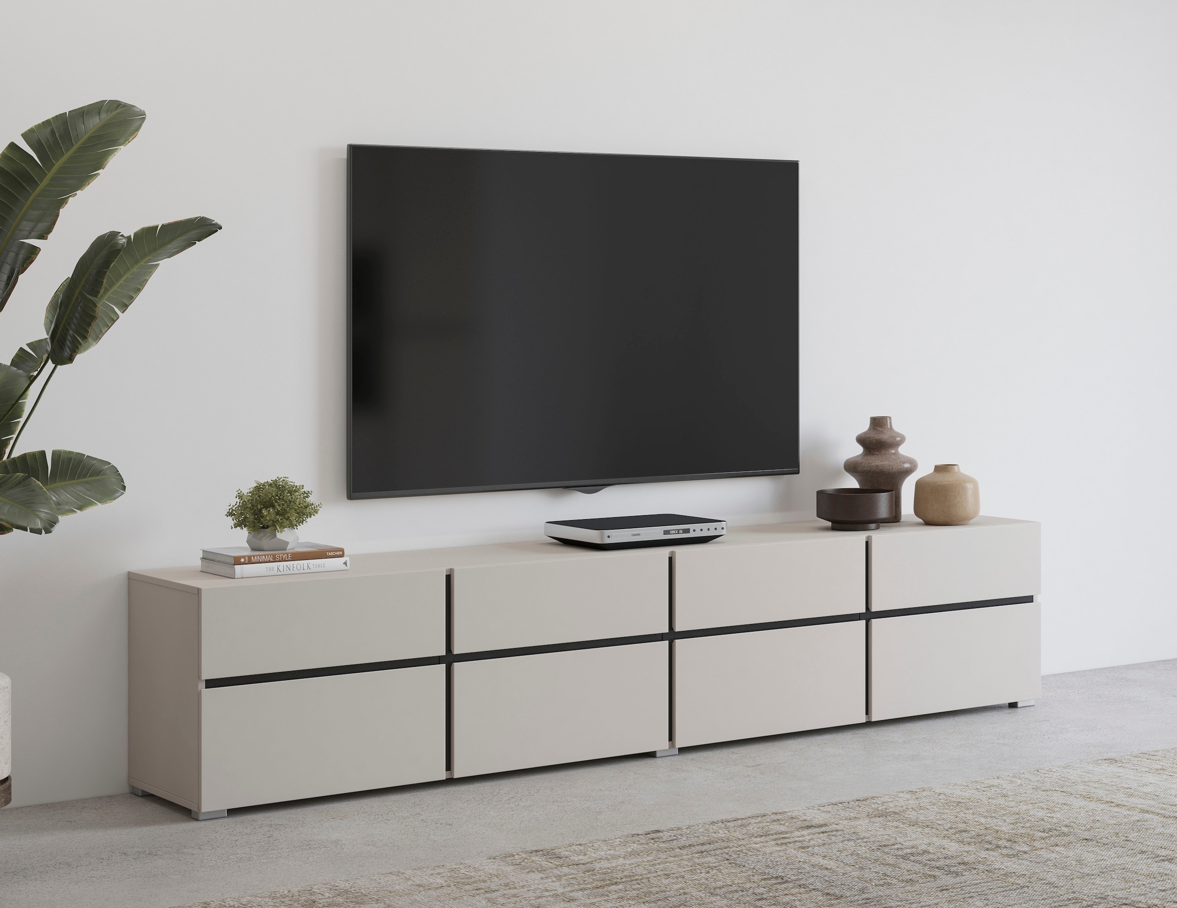 OTTO home Lowboard "Cross,Breite 225 cm, moderne grifflose TV-Kommode" TV-Schrank mit viel Stauraum, TV-Board