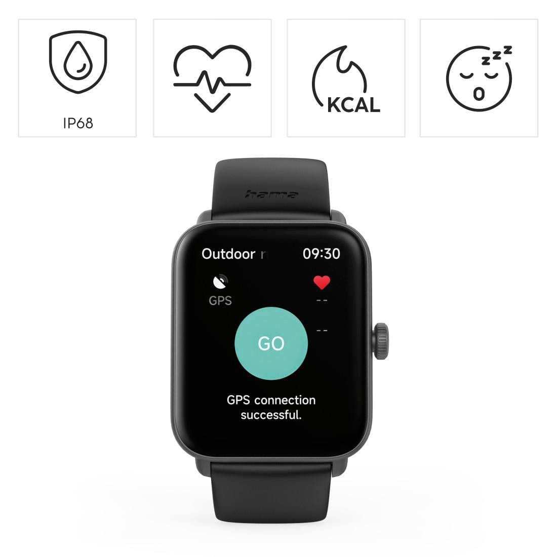 Hama Smartwatch »Smartwatch 1,65“ mit GPS (Fitness, Telefonfunktion, Puls, wasserdicht)«, (/ 1,65 Zoll),)