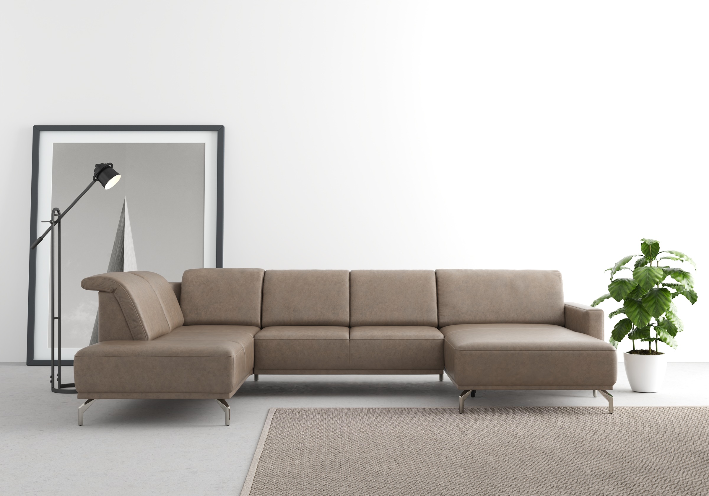 Wohnlandschaft SIT & MORE "Bailando U-Form", grau (taupe), B:337cm H:84cm T:205cm, Sofas, Wohnlandschaft, wahlweise mit Kopfteilverstellung und Vorziehsitz, motorisch 7