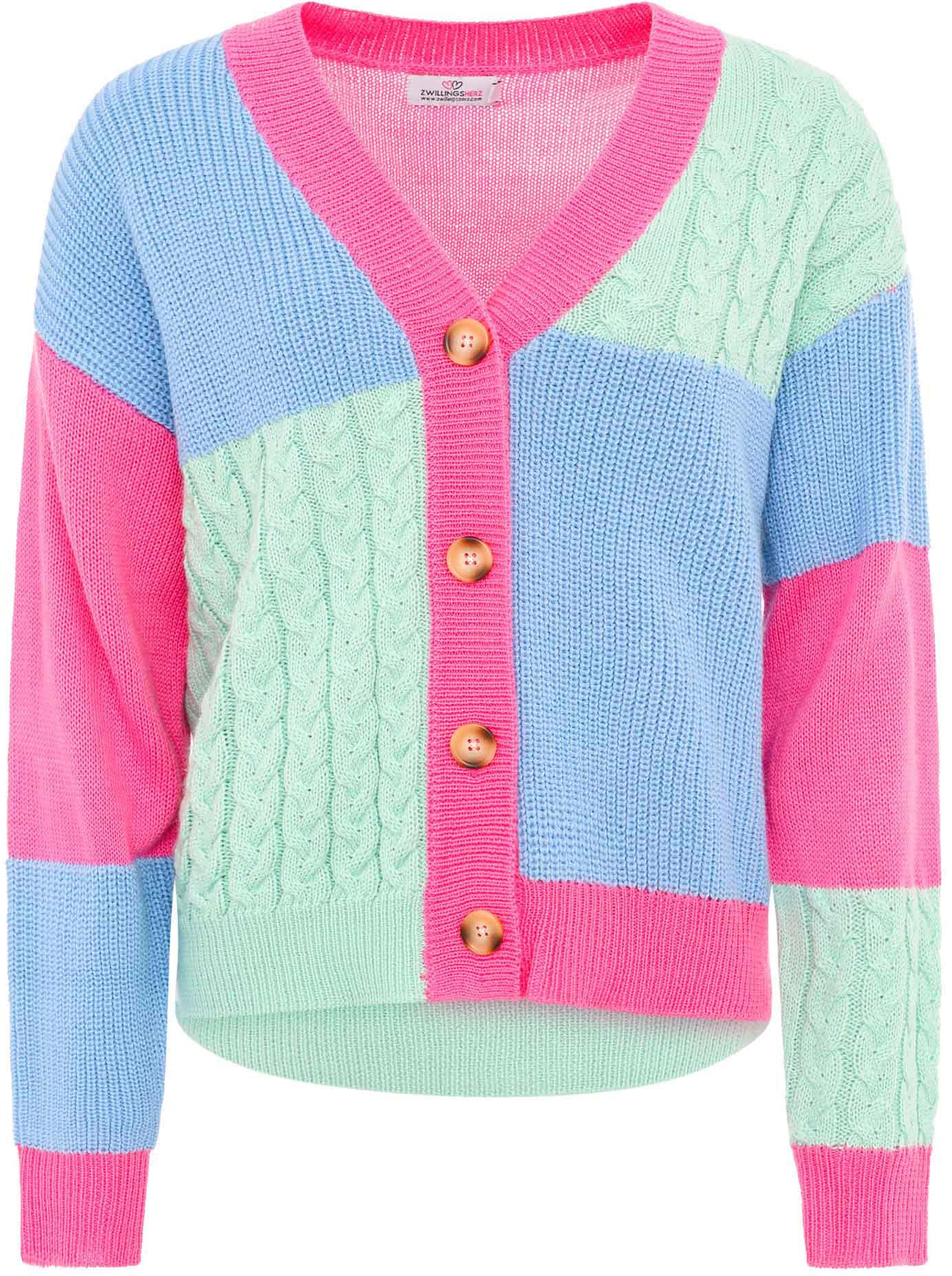 Zwillingsherz Cardigan ""Color Mix"", Colour-Blocking, Langarm, Zopfmuster, günstig online kaufen
