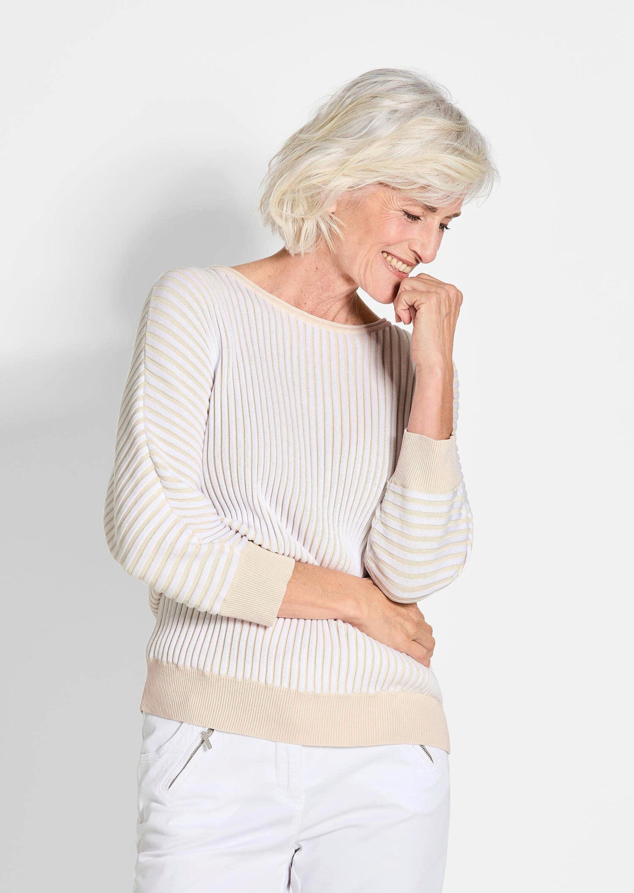 GOLDNER Rundhalspullover "Kurzgröße Baumwollmix mit Fledermausärmeln" keine günstig online kaufen