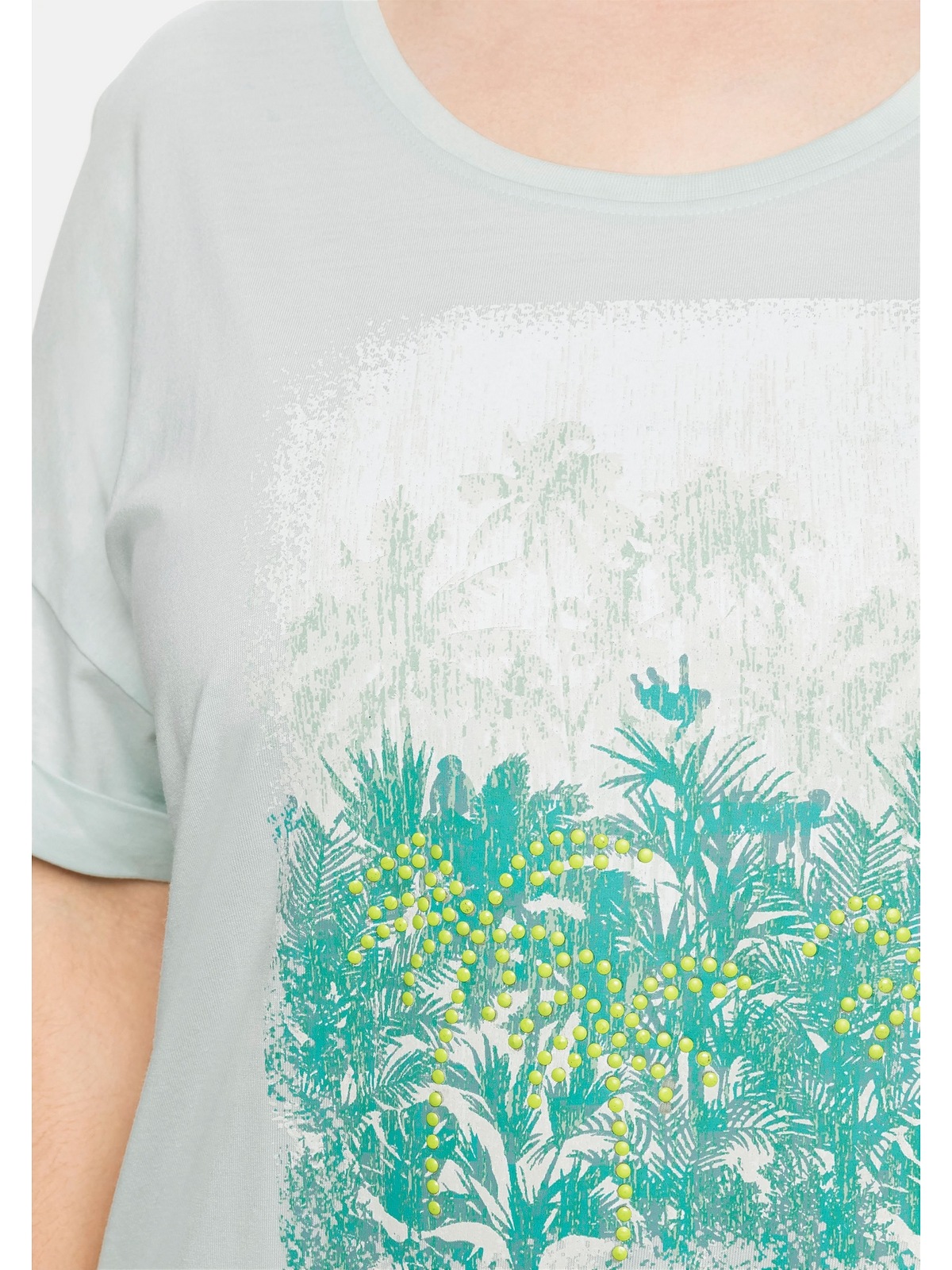 Sheego T-Shirt »Große Größen«, BAUR für mit Frontdruck kaufen | Ärmelaufschlag und