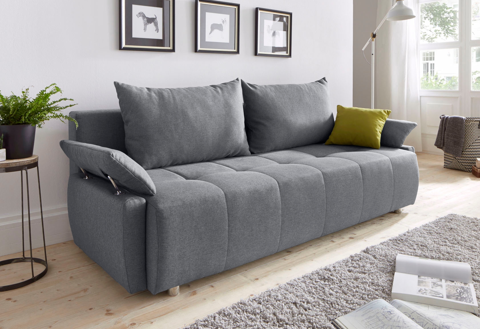 COLLECTION AB Schlafsofa "Funtastic, B: 212 cm, Liegefl. 145x187 cm, Armteilverstellung" Schlaffunktion, Bettkasten & Zierkissen, Gästebett mit Federkern