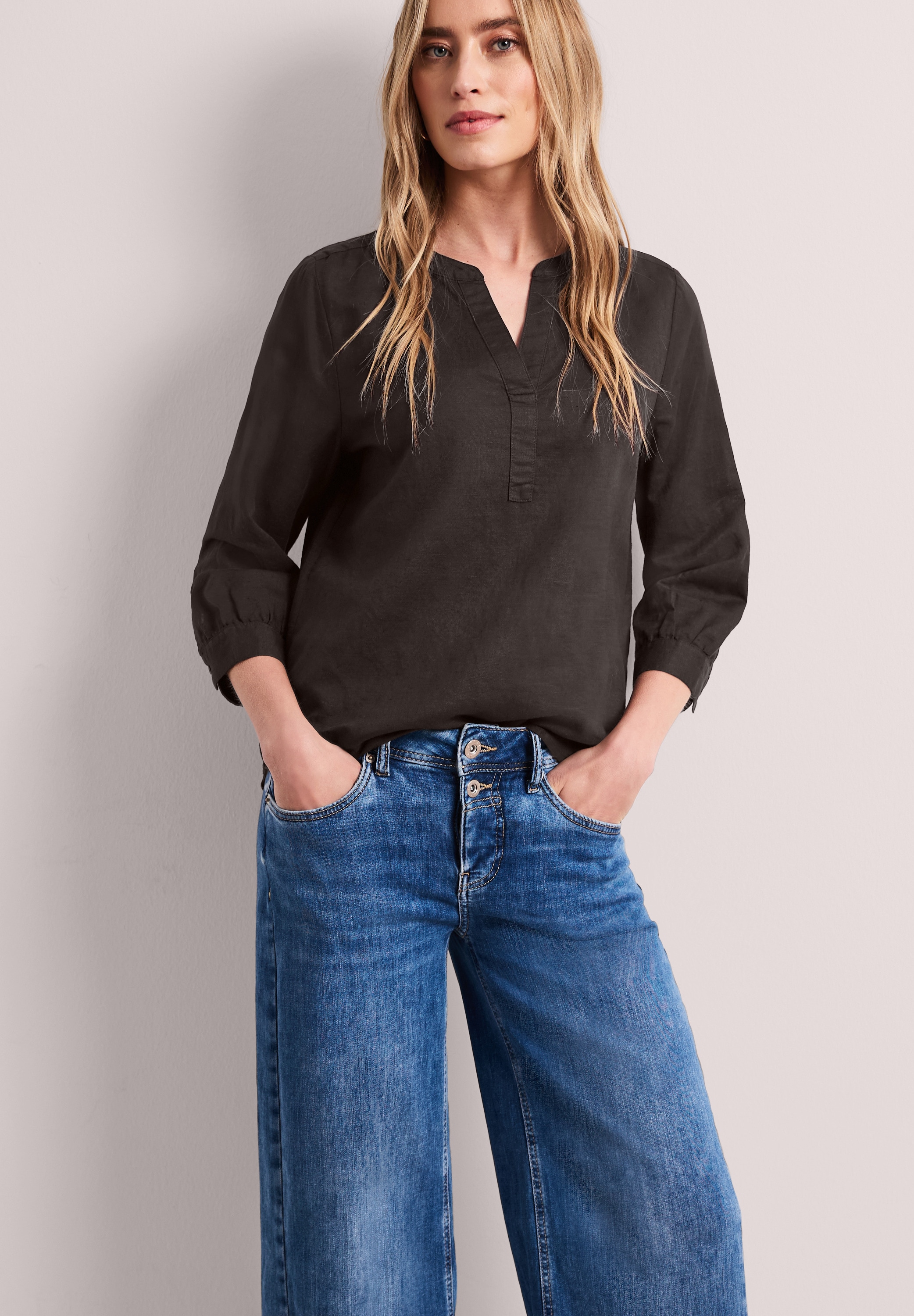 STREET ONE Langarmbluse mit Leinenanteil