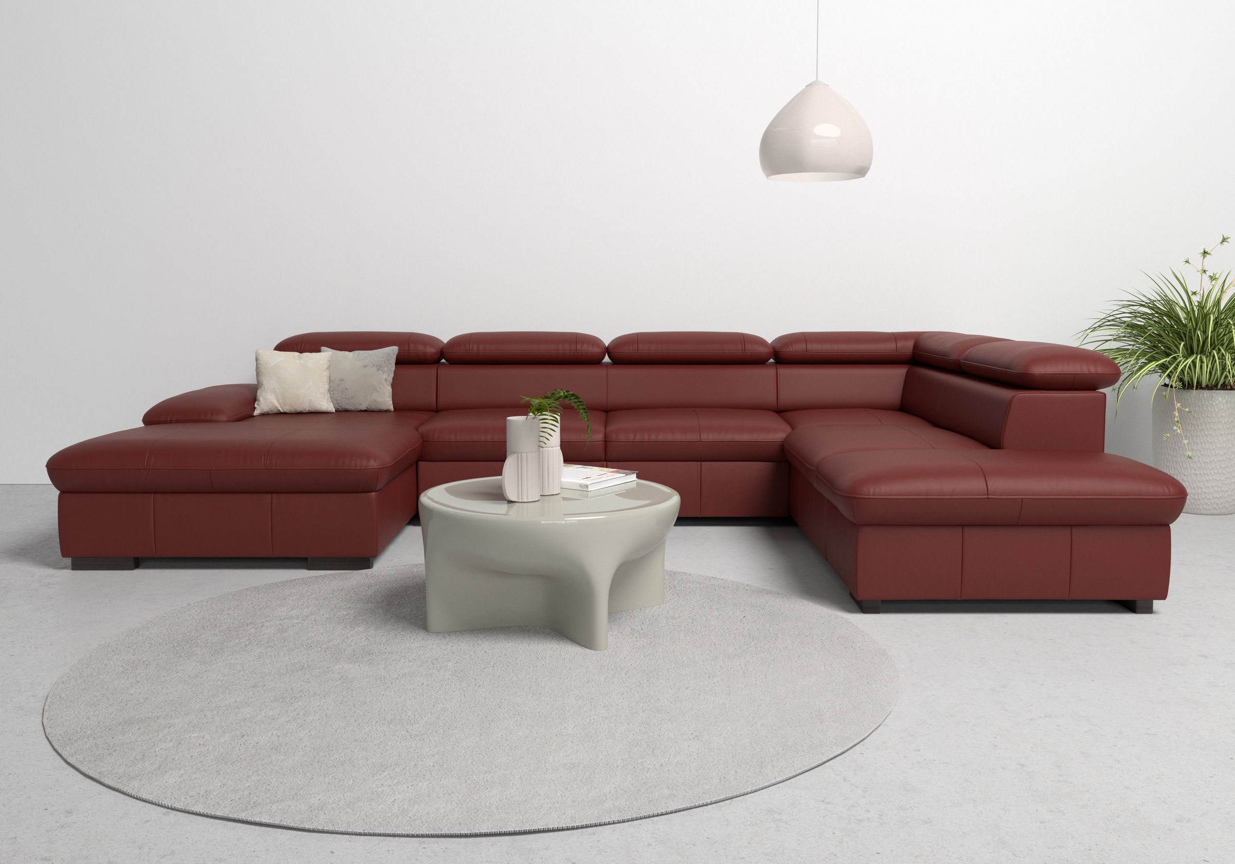 Wohnlandschaft HOME AFFAIRE "Alberto U-Form", rot (merlot), B:350cm H:73cm T:228cm, Luxus-Microfaser in Lederoptik (100% Polyester);Microfaser in Antiklederoptik (100% Polyester);Luxus-Microfaser Vintageoptik (100% Polyester);Luxus-Microfaser weich (90%Po 4