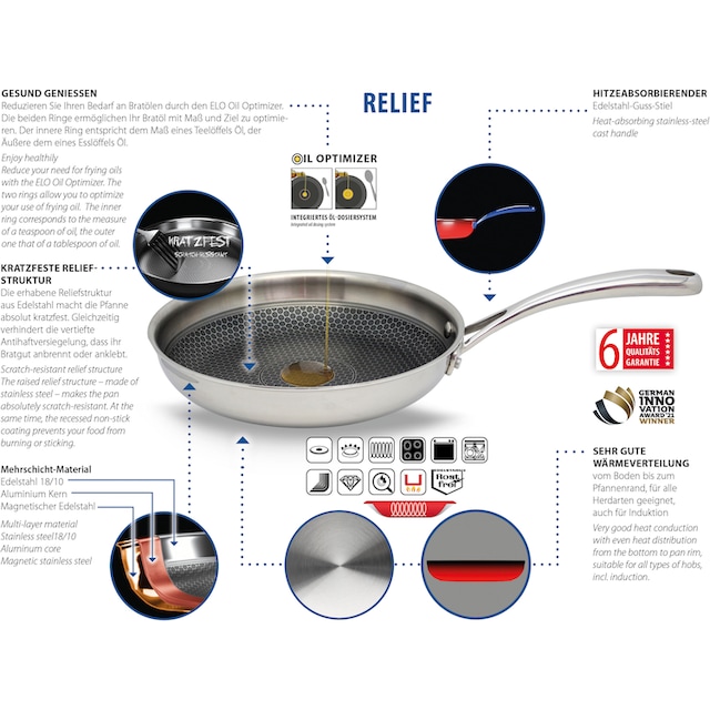 Elo Premium Bratpfanne »Relief«, Edelstahl 18/10, Induktion kaufen | BAUR