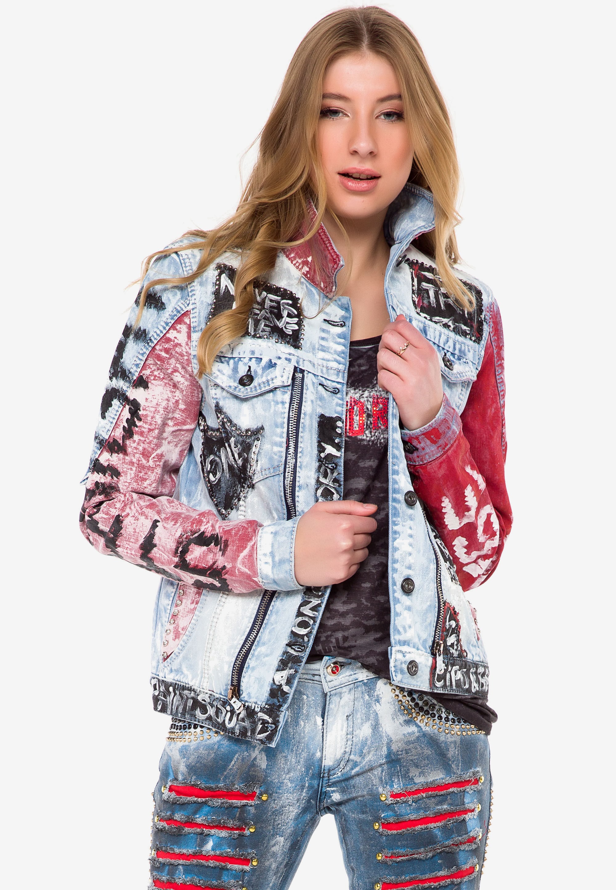 Cipo & Baxx Jeansjacke »WJ162« ohne Kapuze mit buntem Muster