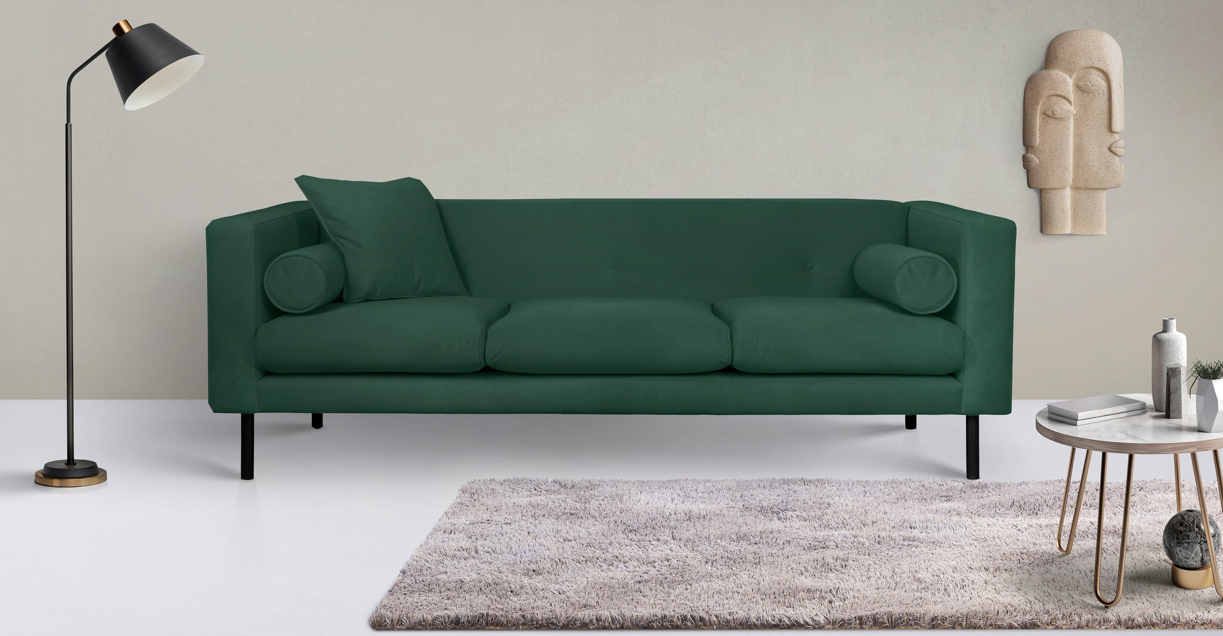 Home affaire 3-Sitzer "Lillibeth Designsofa mit Wellenunterfederung, Maße B/T/H: 218/74/83 cm" Zierkissen als Wendekissen, Bezug Samtoptik oder Cord