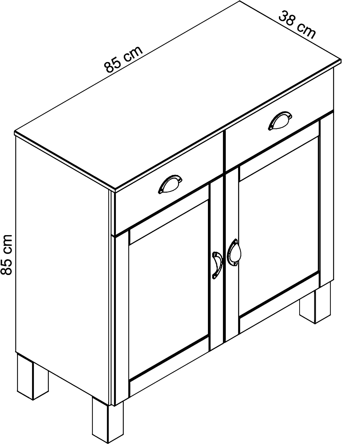 Home affaire Unterschrank »Oslo« 85 cm breit, 38 cm tief, als Sideboard nutzbar, 2 Türen, 2 Schubladen
