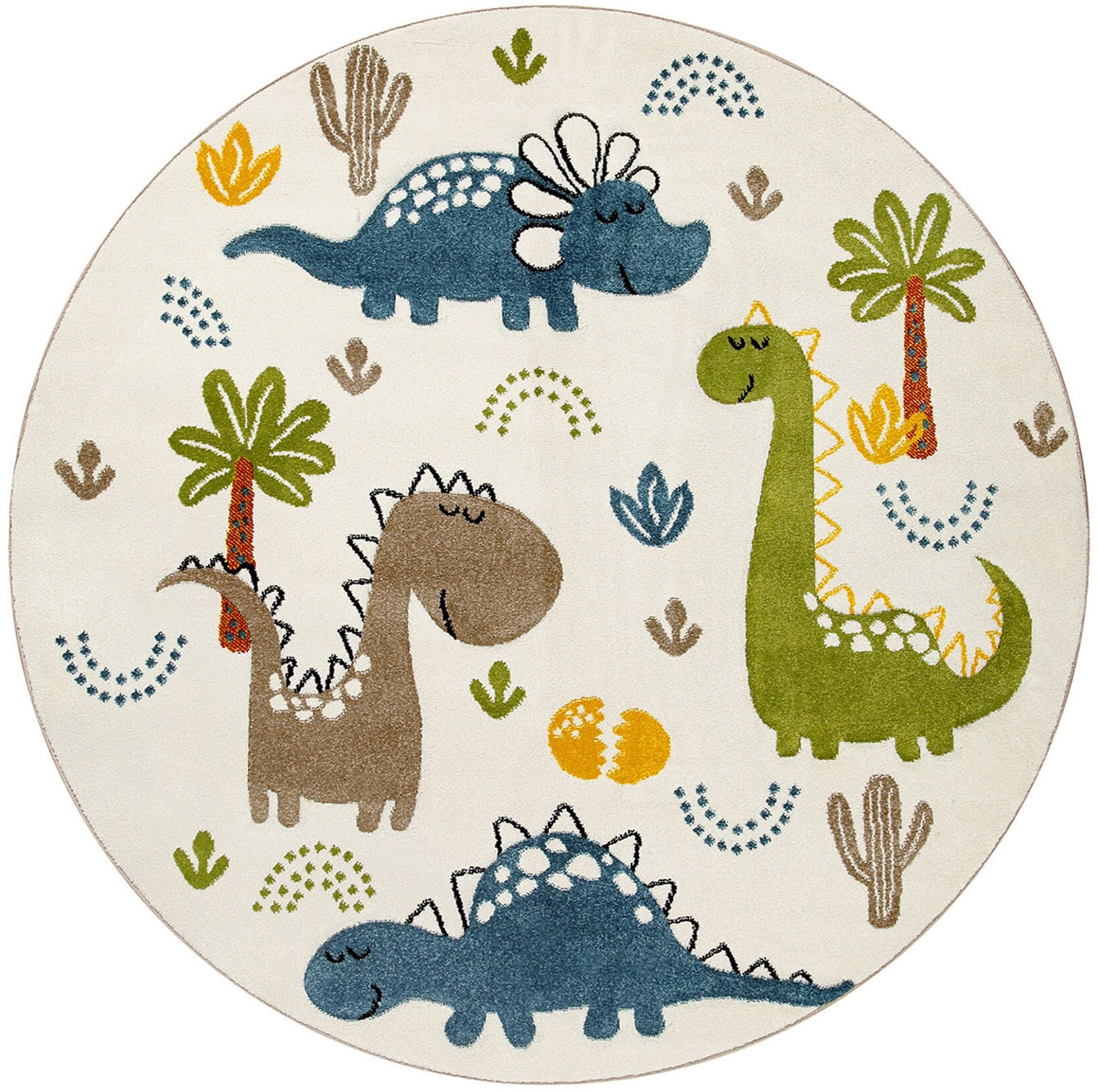 SMART KIDS Kinderteppich »Dino & Friends«, rund, 10 mm Höhe, Moderner Spielteppich, strapazierfähig, pflegeleicht, Konturenschnitt