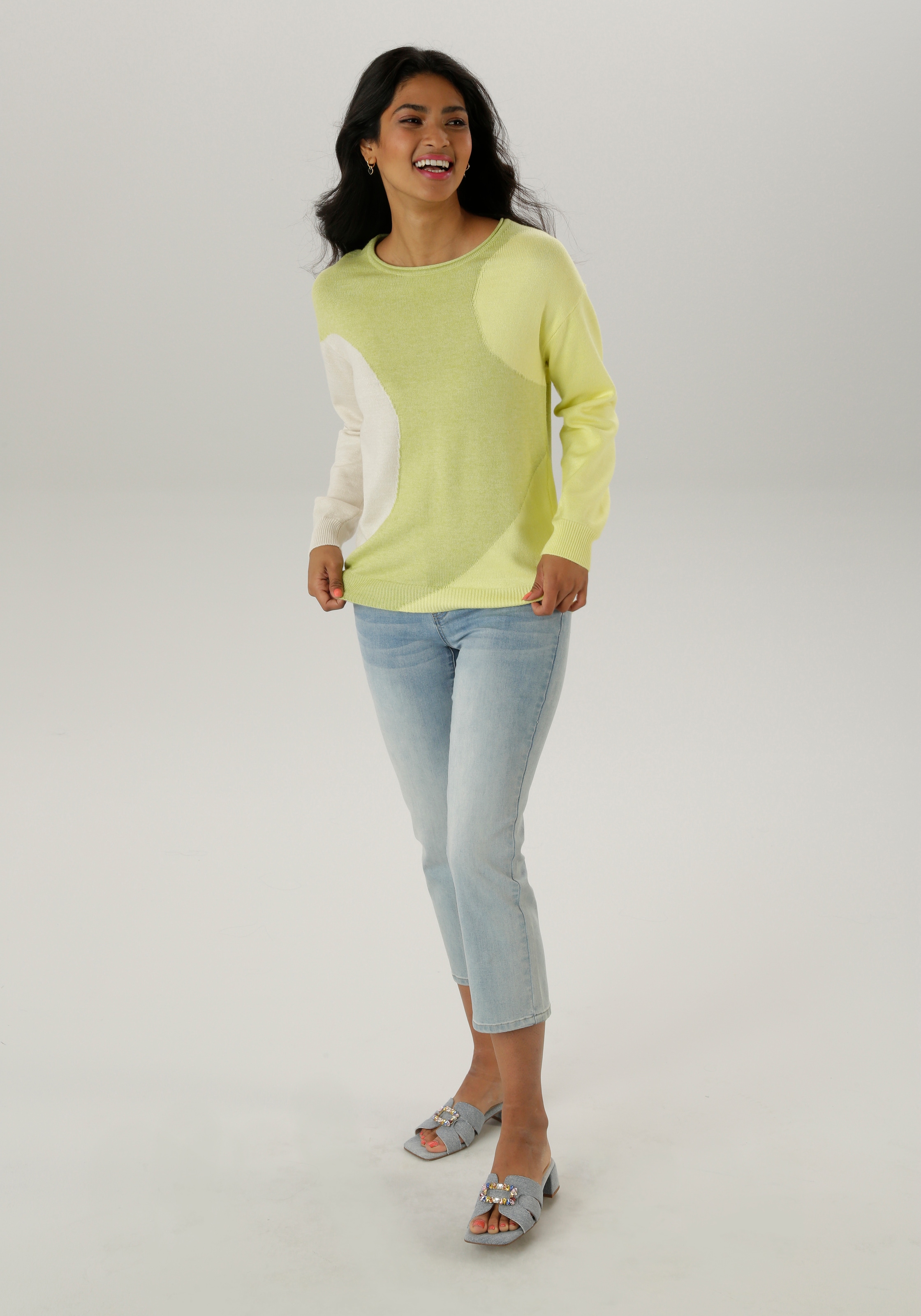 Aniston SELECTED Strickpullover, mit Rollkante am Rundhalsausschnitt - NEUE KOLLEKTION
