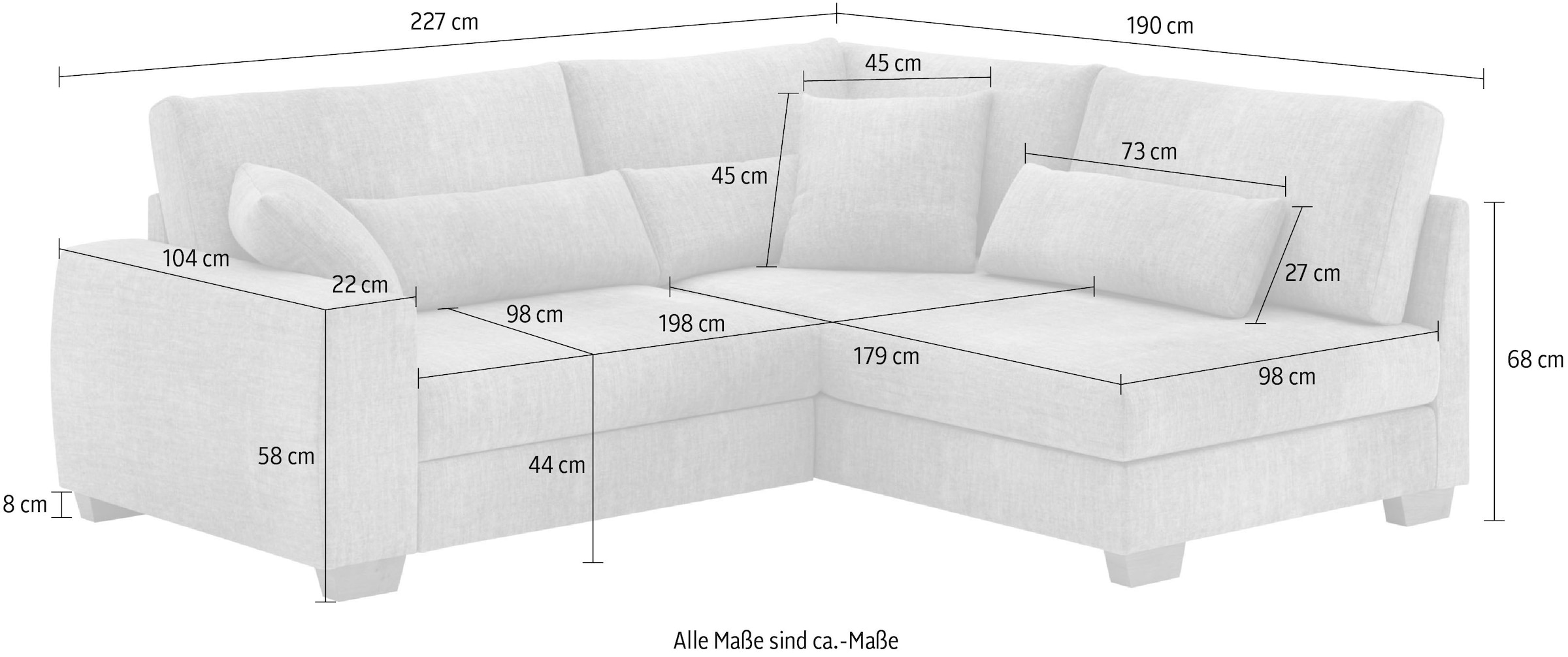 Mr. Couch Ecksofa »DuraSpring«, mit Taschenfederkern, bis 140 kg belastbar, wahlweise mit Bett