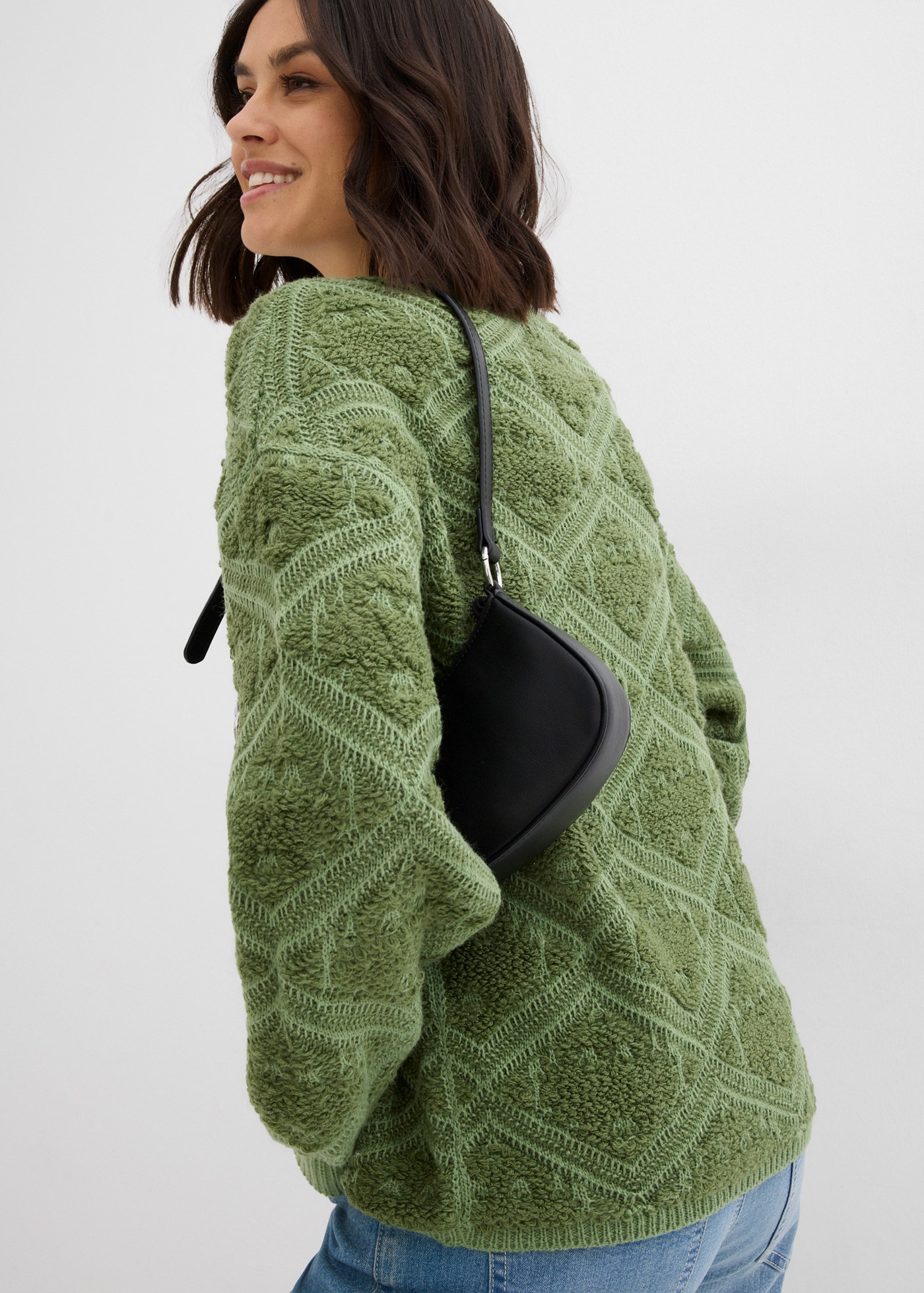 bonprix Strickpullover mit Rundhalsausschnitt, mit Jacquard-Muster, Langarm günstig online kaufen