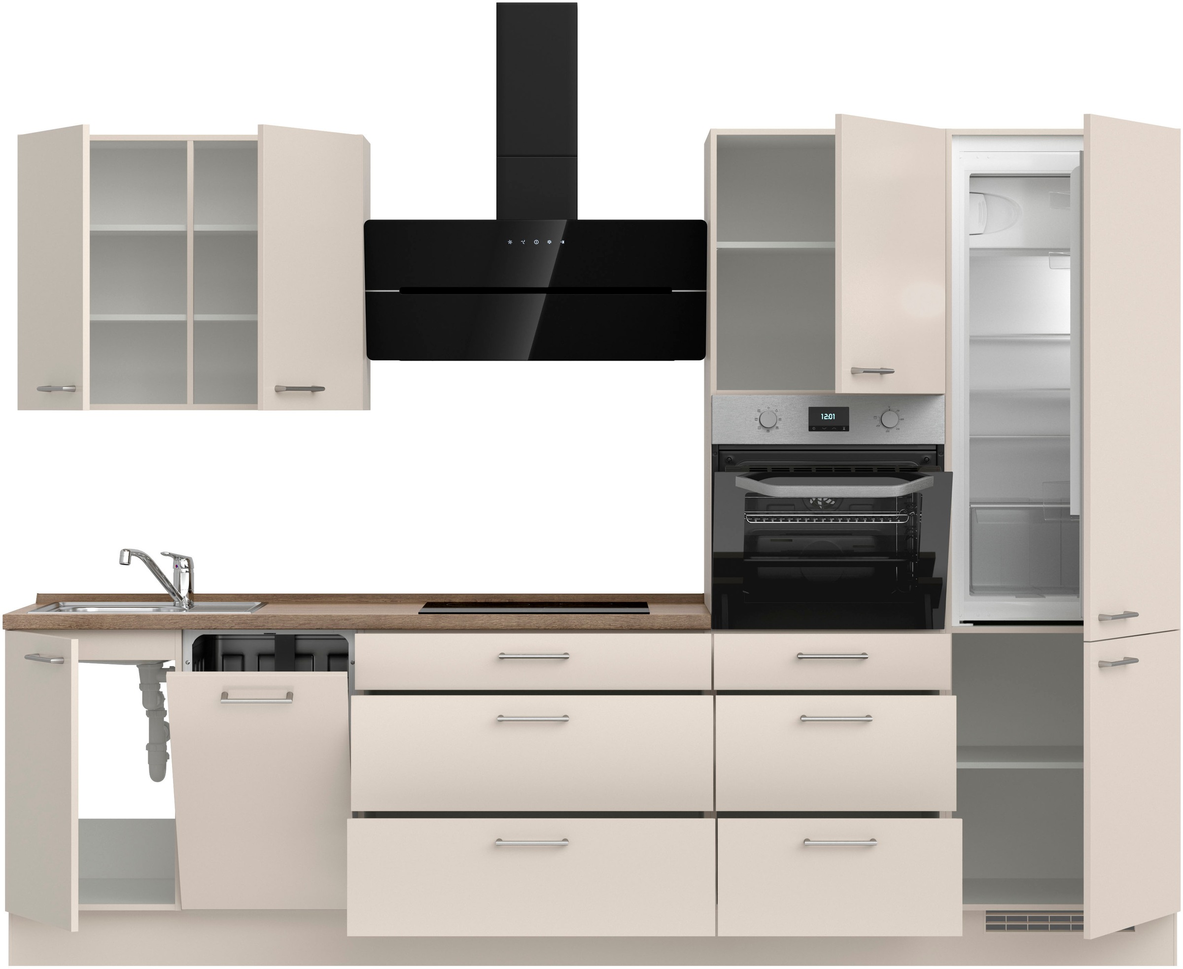 nobilia® Küchenzeile »"Laser II", Ausrichtung wählbar, Breite 300 cm«, vormontiert, wahlw. mit unterschiedlichen E-Geräten-Sets