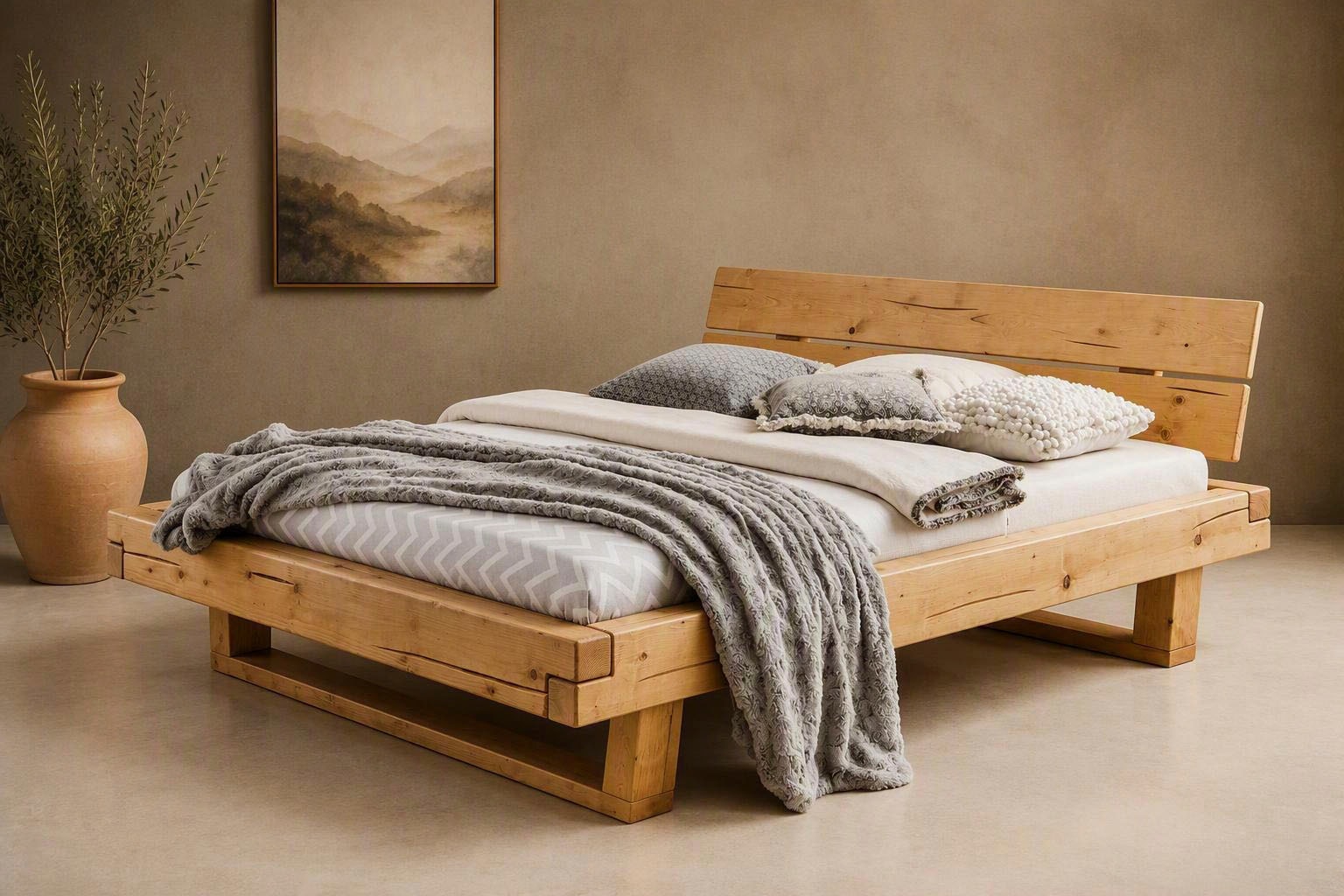 OTTO home Massivholzbett "Ultima, Balkenbett, Fichte oder Eiche Massivholz, FSC zertifiziert" Skandinavisches Designerstück, Robust, Füße in Kufenform, Made in EU