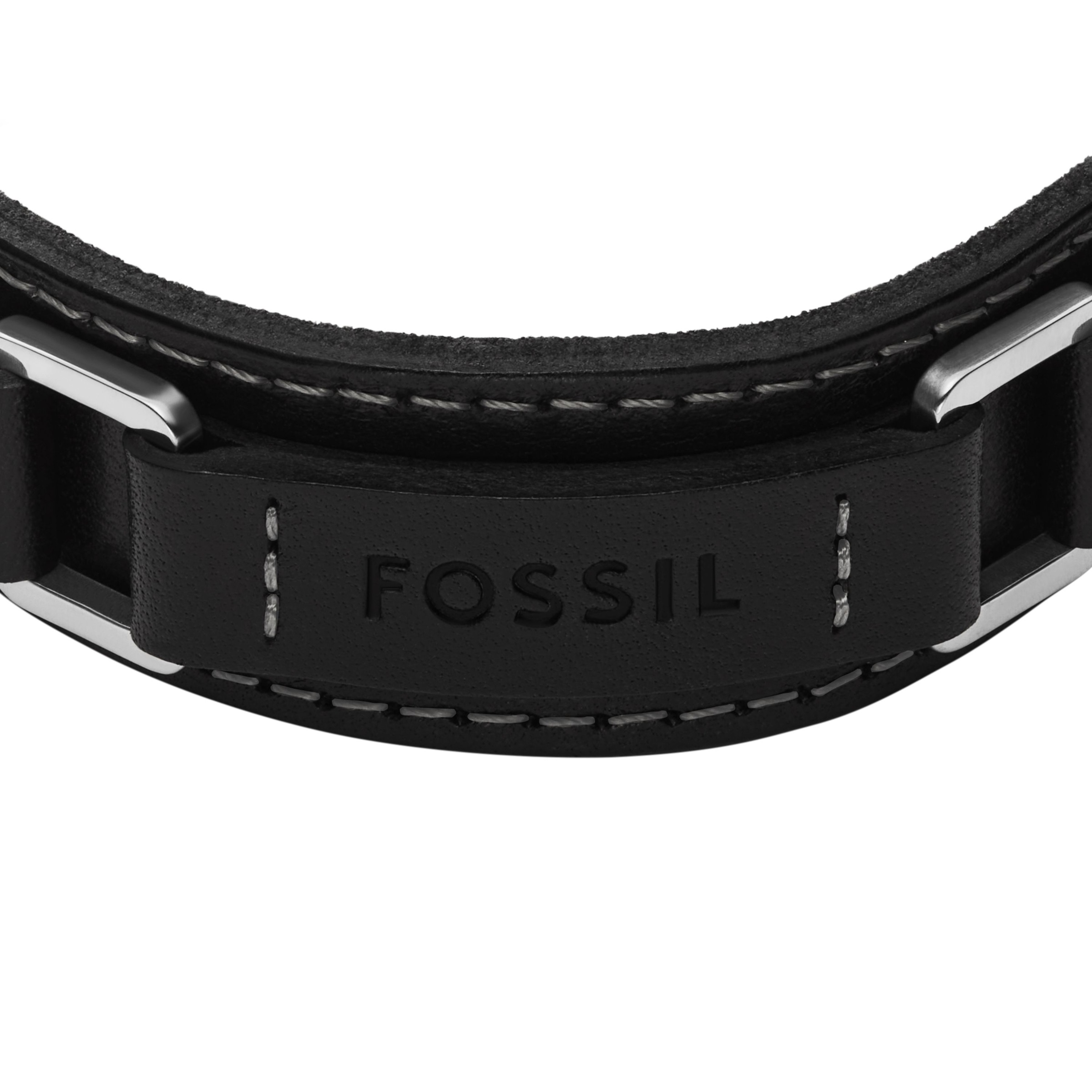 Armband FOSSIL "Schmuck Geschenk Metall, Leder, Textil MACHINE", edelstahlfarben, schwarz, Armbänder, Damen, 26cm, Edelstahl Leder Textil, Edelstahl, Leder, Textil, Armband 3
