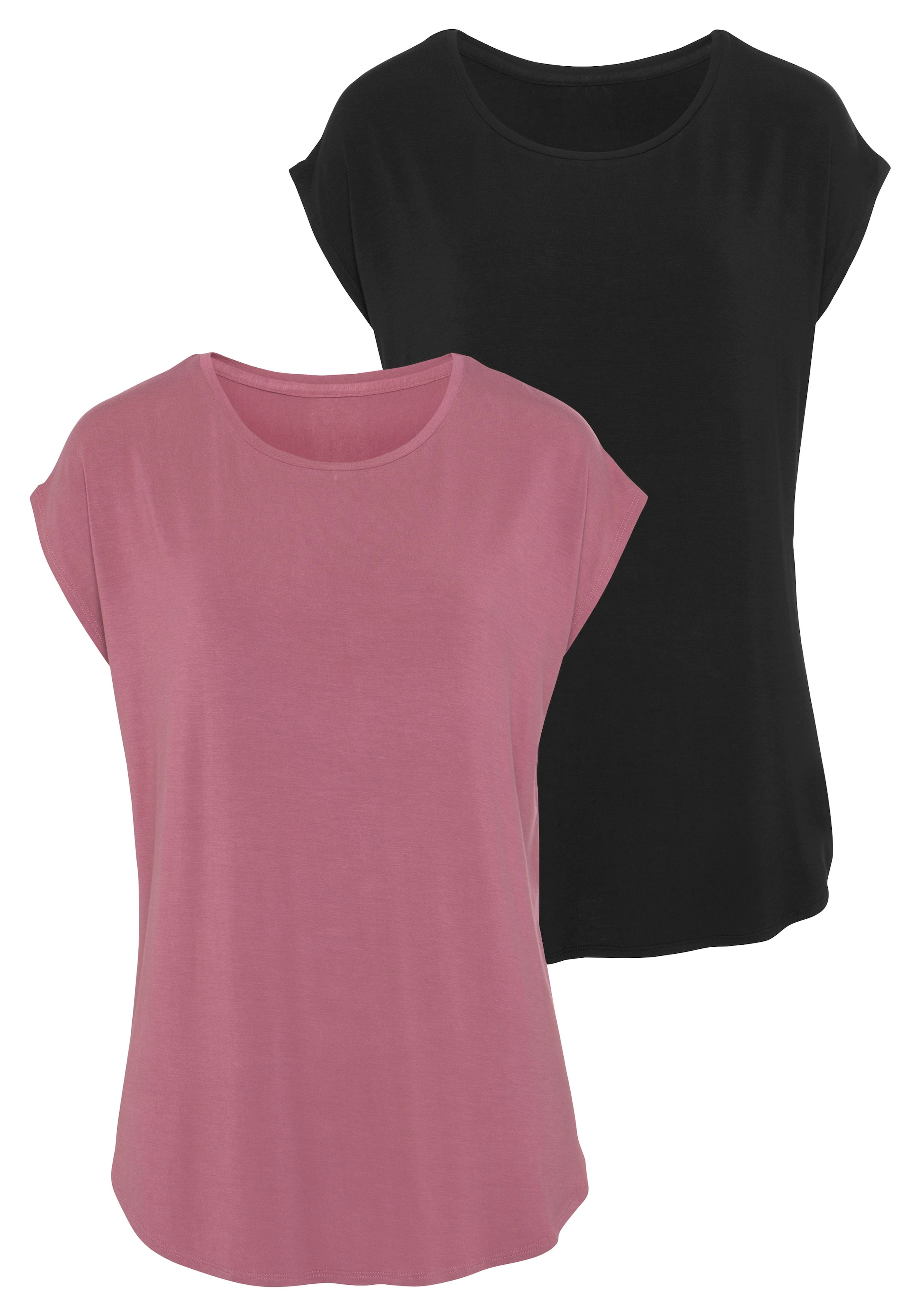 LASCANA Longshirt "mit stark gerundetem Saum" 2er-Pack, aus elastischem Viskose-Jersey