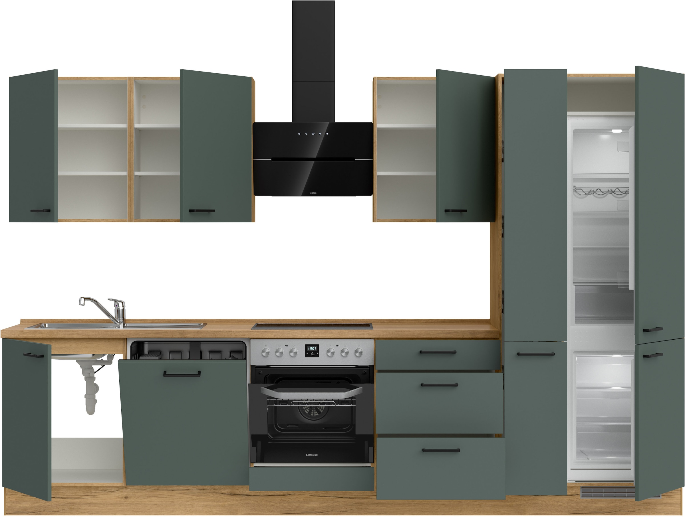 nobilia® Küchenzeile »"Easytouch II"« vormontiert,  Ausrichtung wählbar, Breite 330 cm, wahlw. mit E-Geräten