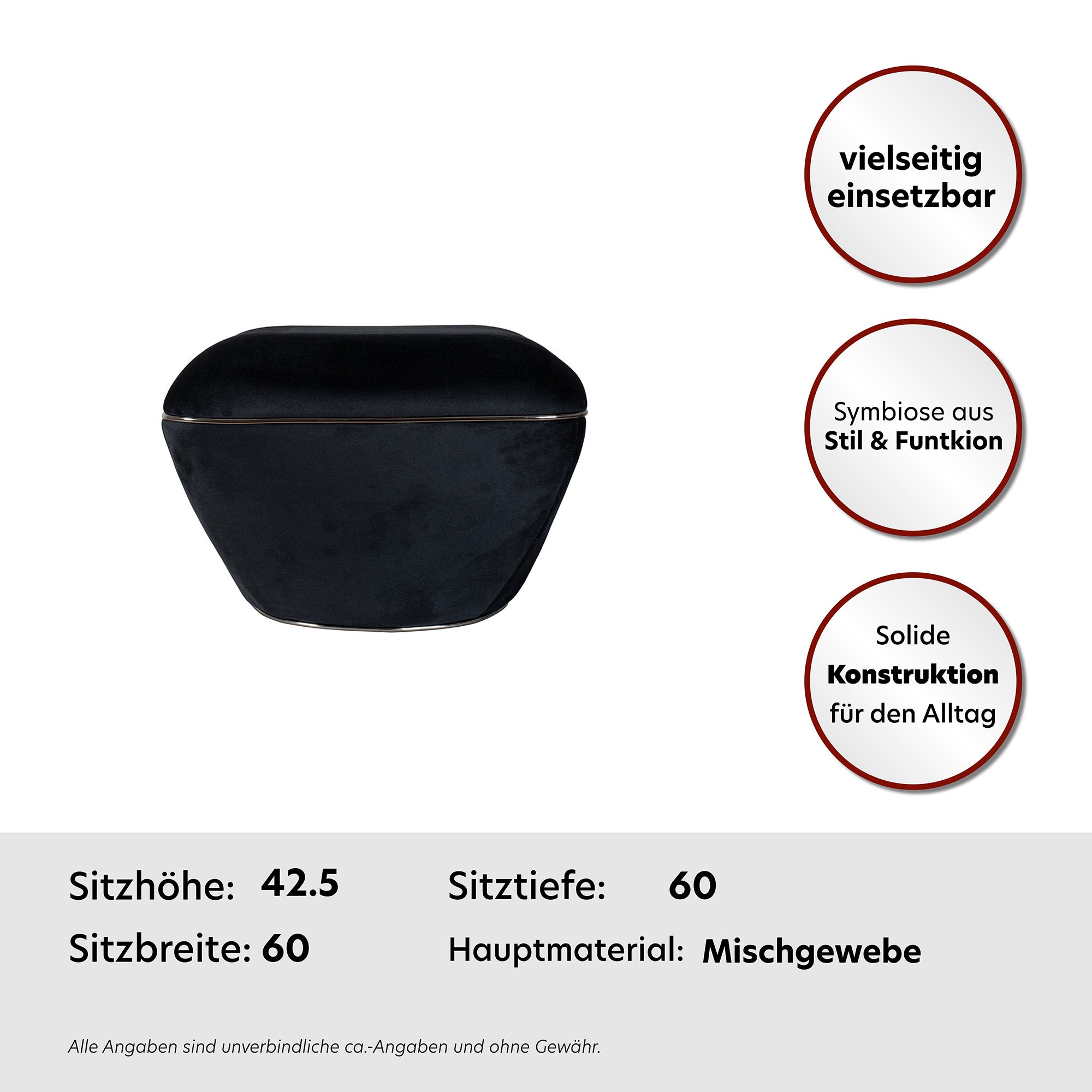 Kayoom Sitzhocker »Hocker Contessa 125, vielseitig einsetzbarer Allrounder, elegante Form«, (1 St.), komfortabel, hochqualitativ, pflegeleicht, elegante Form