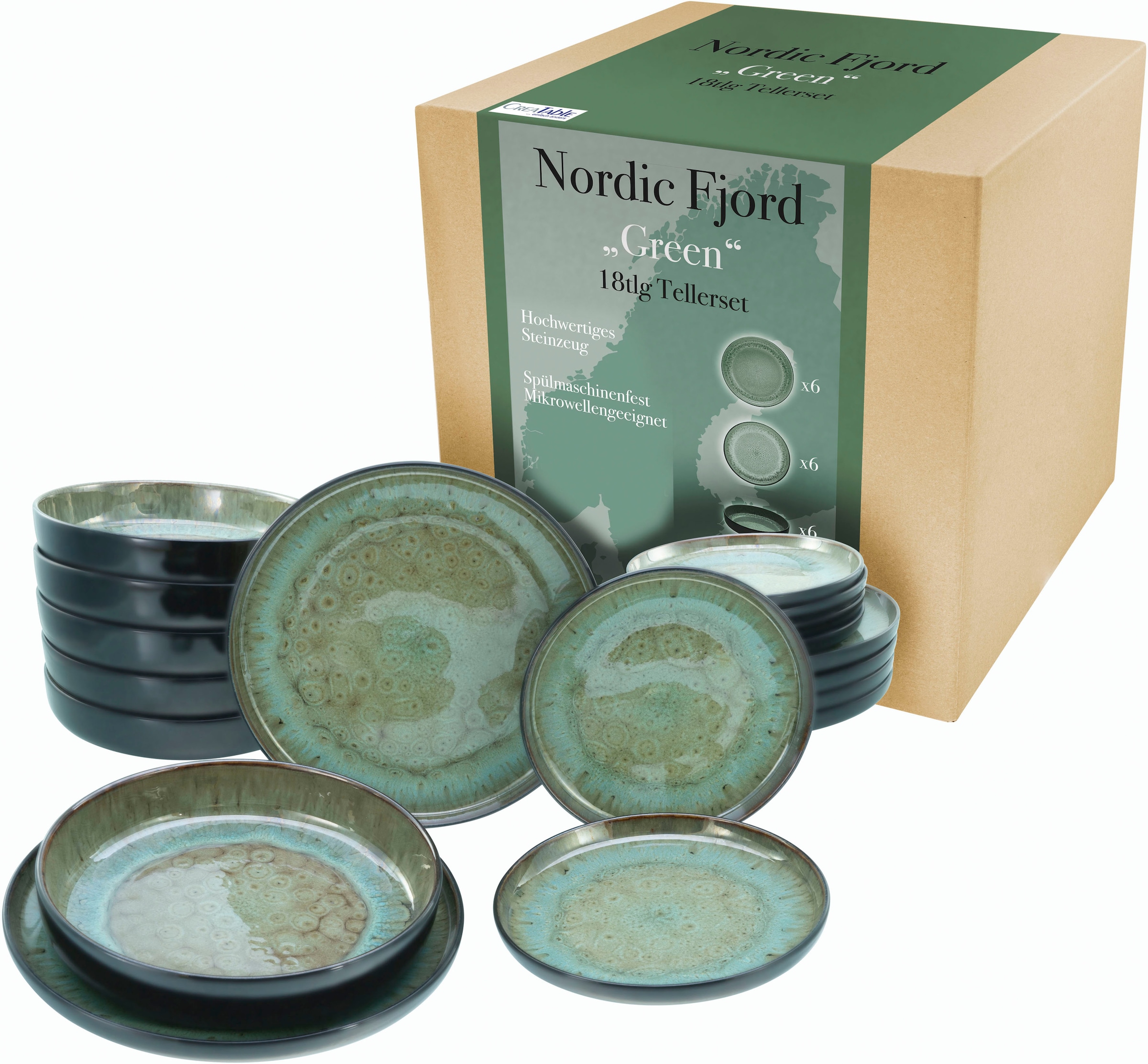 CreaTable Teller-Set »Nordic Fjord«, (Set, 18 tlg.), je 6 Speiseteller 26  cm, Suppenteller 22,5 cm, Dessertteller 19,5 cm | BAUR