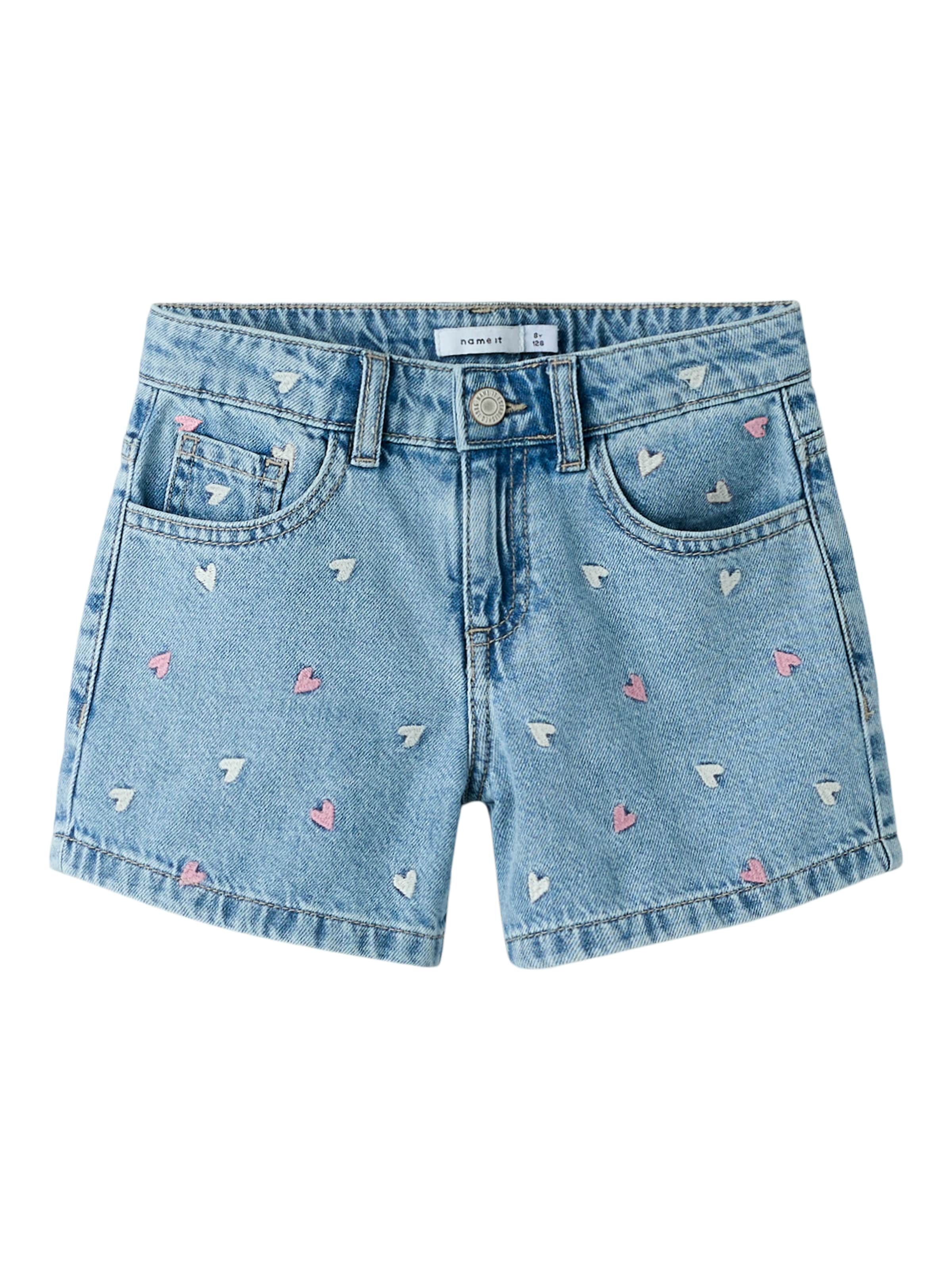 Name It Jeansshorts »NKFBELLA REG DNM SHORTS 3674-BE NOOS« Baumwolle, verstellbarer Bund, bestickte Details