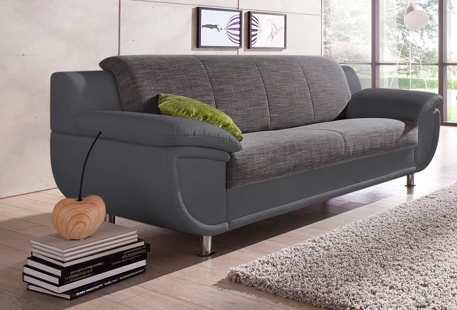 TRENDMANUFAKTUR 3-Sitzer »Rondo 3, zeitlos und modern, bequem, Materialmix«, wahlweise mit Federkern, extrabreite Armlehnen zum Relaxen