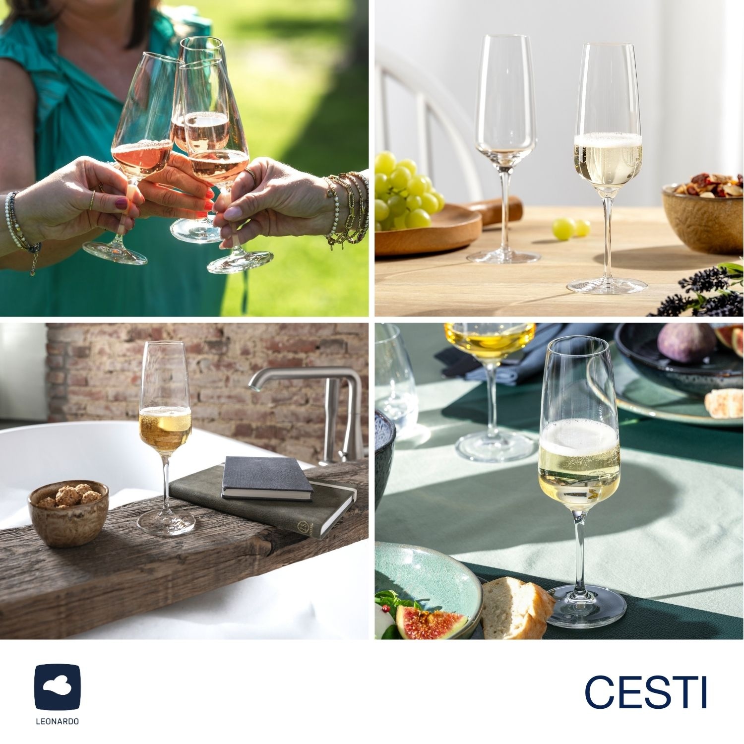 LEONARDO Sektglas »Sektgläser CESTI + Poliertuch«, (Set, 7 tlg.), 6 Sekt-Gläser mit Poliertuch