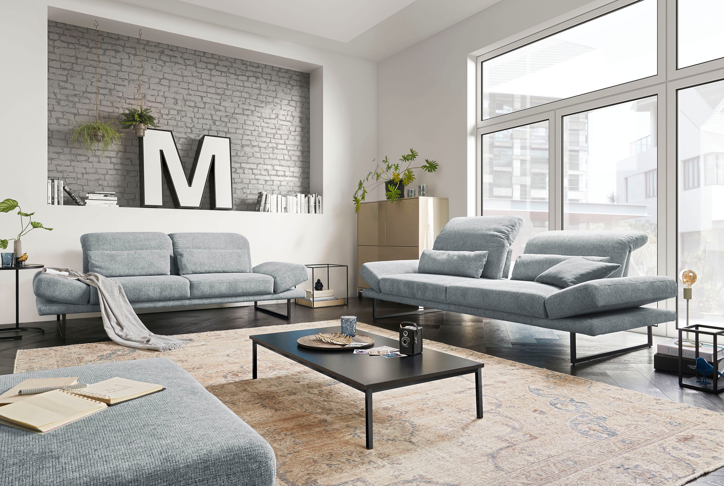 3C Candy 3-Sitzer »Mallow Designsofa mit Komfortfunktionen, modern und bequem,«, Verstellbare Armlehne und Kopfteil, manuelle Sitztiefenverstellung